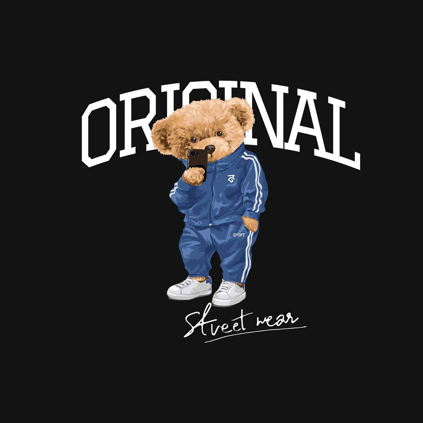 Black Round Neck Cool Teddy Printed Full Sleeves T-Shirt
