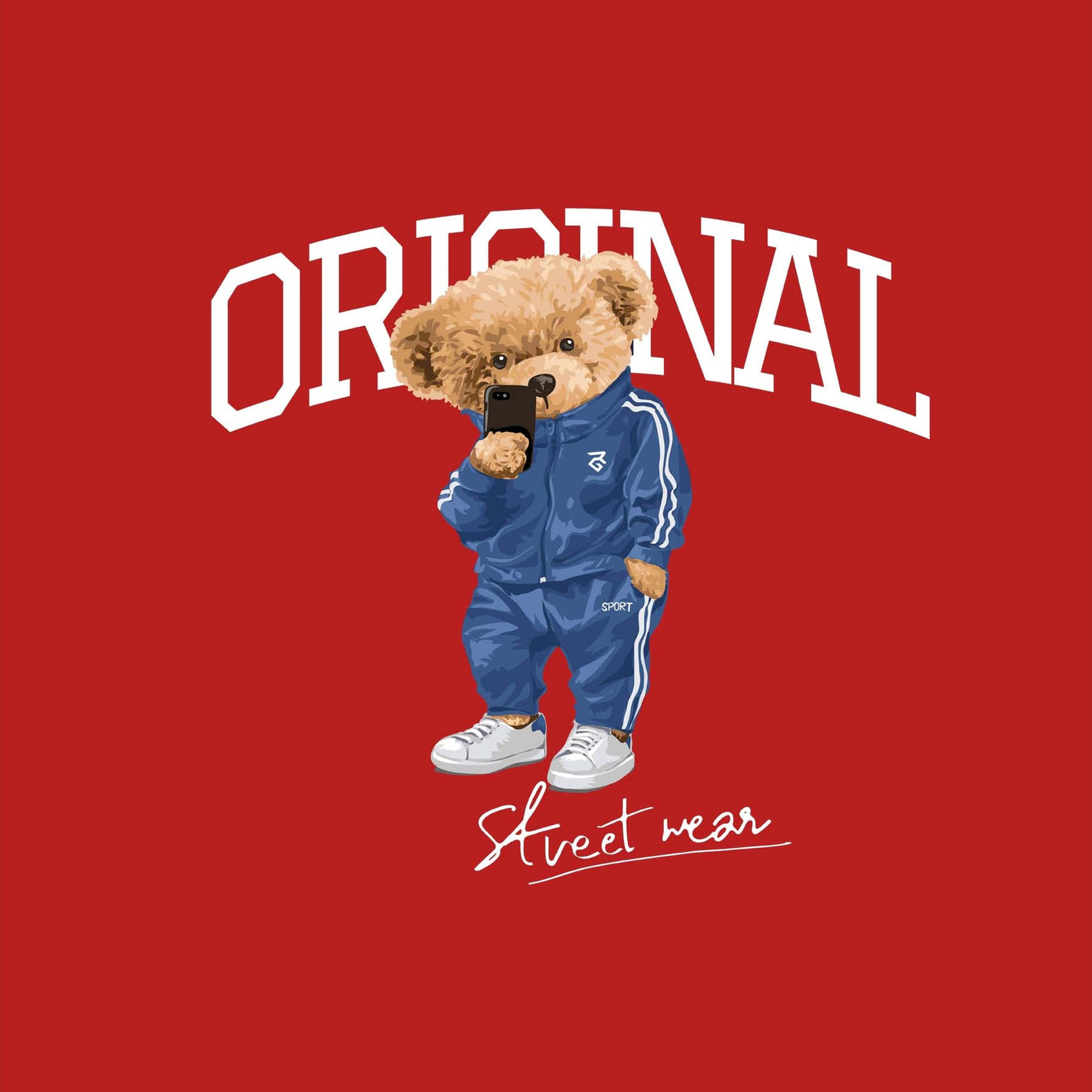 Red Half Sleeve Round Neck Cool Teddy Printed Oversized T-Shirt