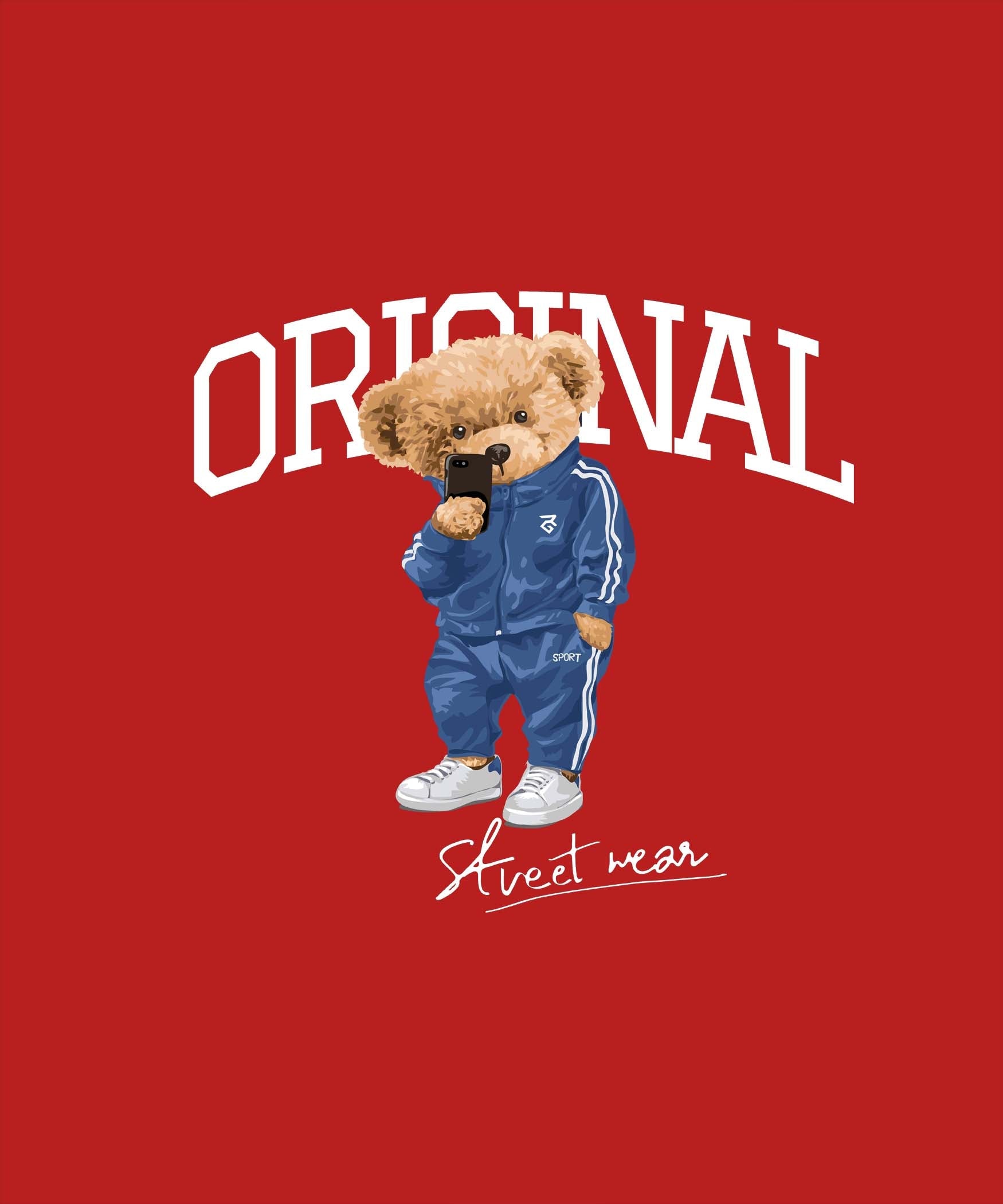 Red Half Sleeve Round Neck Cool Teddy Printed Oversized T-Shirt