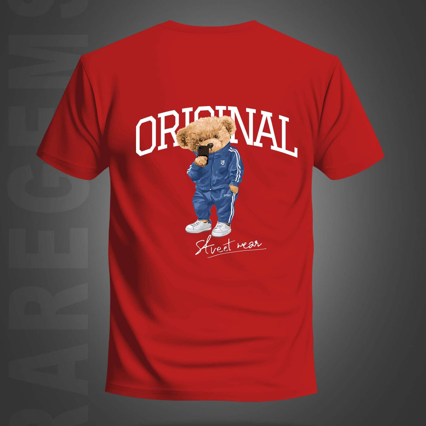 Red Half Sleeves Round Neck Cool Teddy Printed Regular T-Shirt