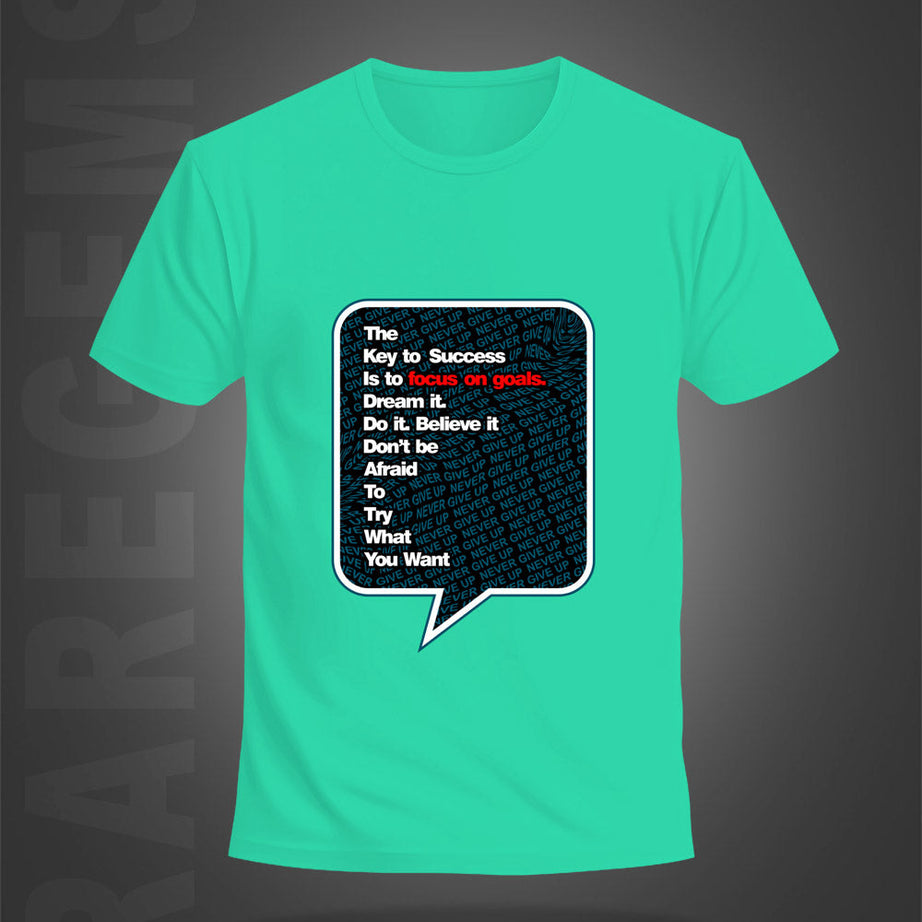 Green  Half Sleeve Round Neck Key to Success Printed Regular T-Shirt