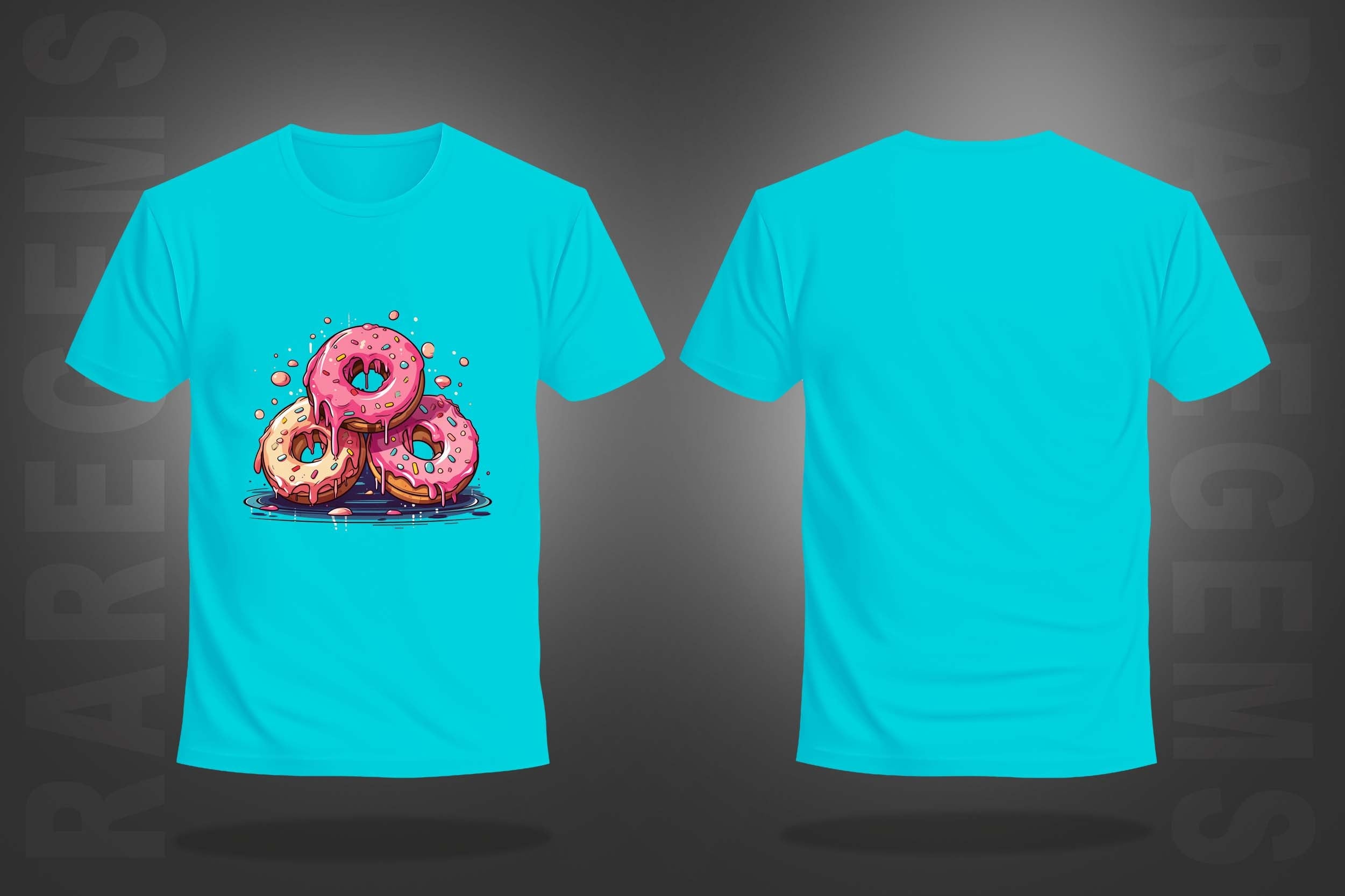 Cyan Round Neck Half Sleeve Three Donuts Printed Regular T-Shirt