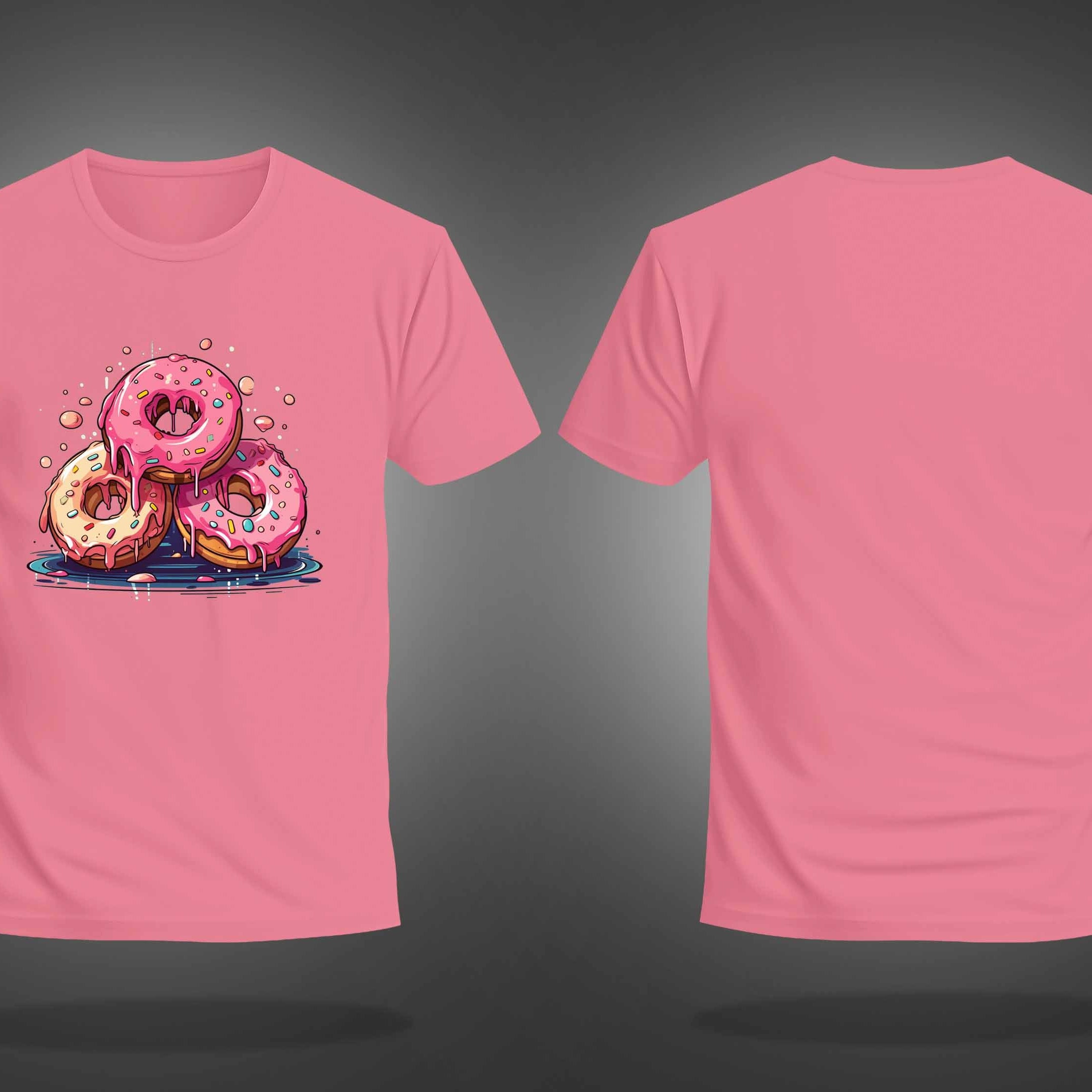Peach Round Neck Half Sleeve Three Donuts Printed Regular T-Shirt