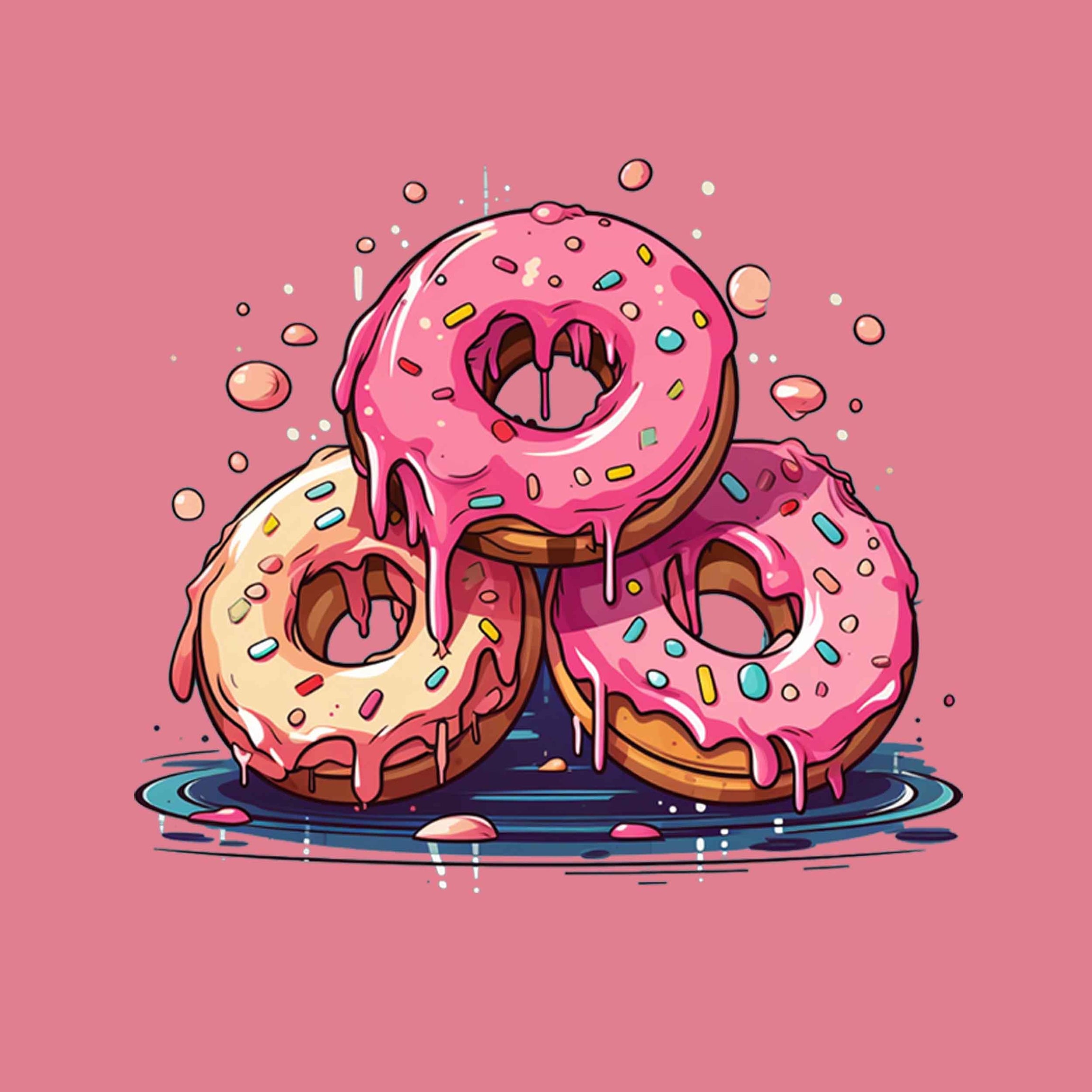 Peach Round Neck Half Sleeve Three Donuts Printed Regular T-Shirt