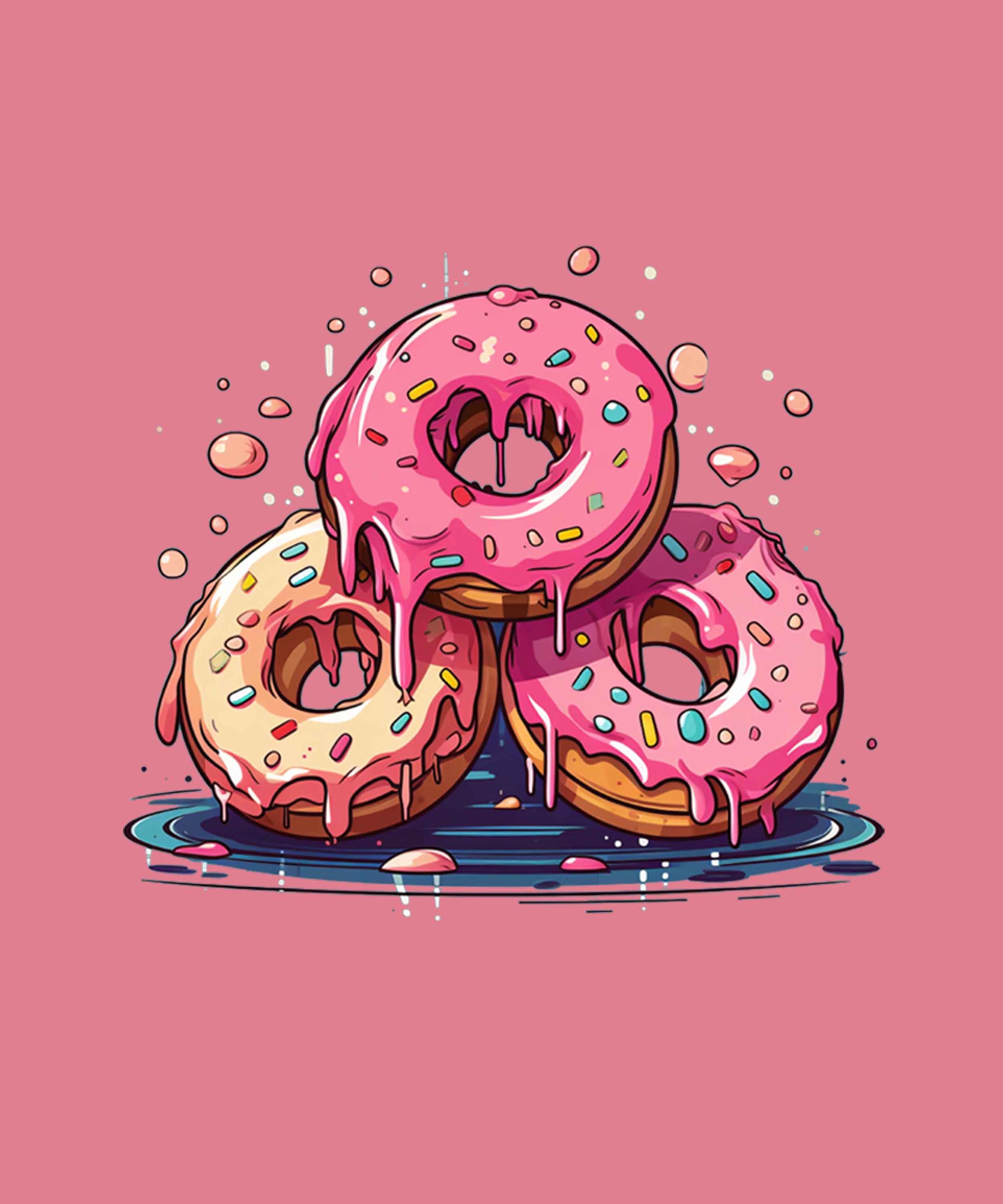 Peach Round Neck Half Sleeve Three Donuts Printed Regular T-Shirt