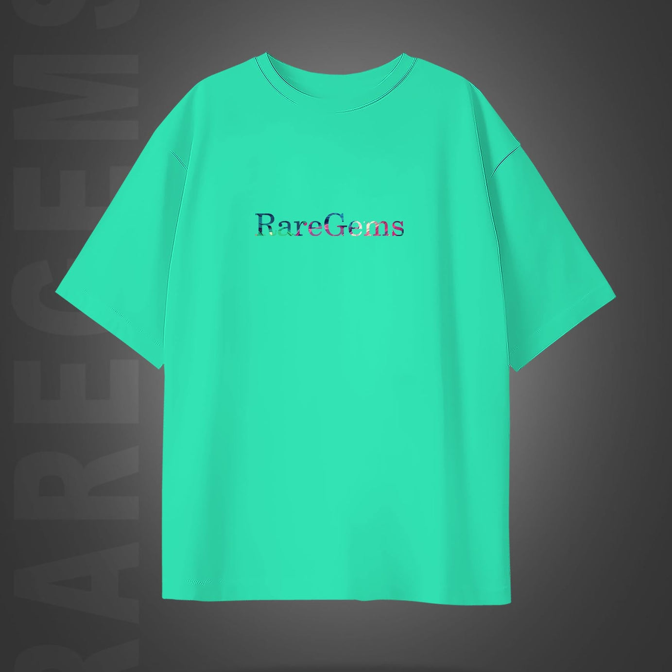 Mint Green Half Sleeves Round Neck Snake Around The Sword Printed Oversized T-Shirt
