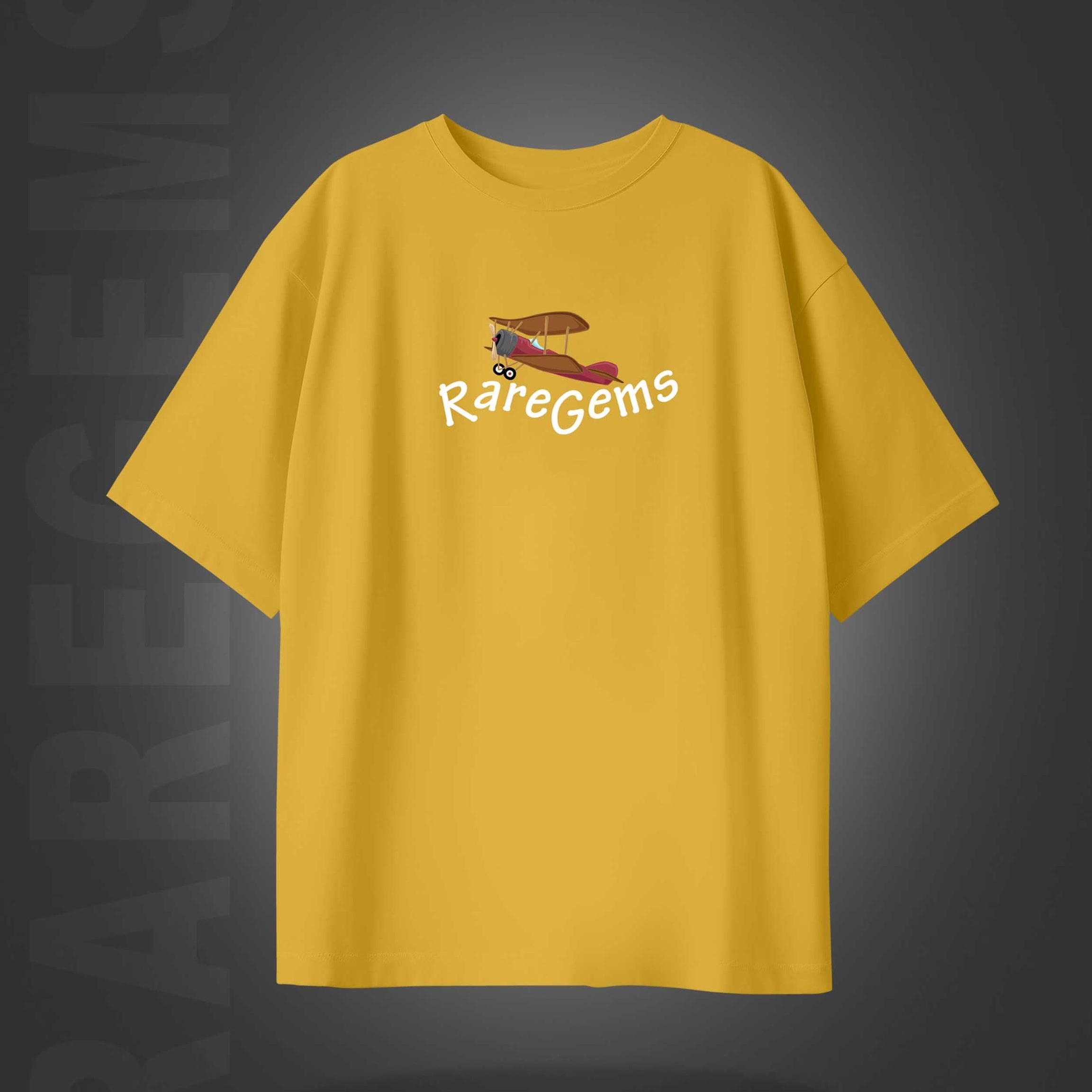 Yellow Half Sleeves Round Neck Teddy With Plane Printed Oversized T-Shirt