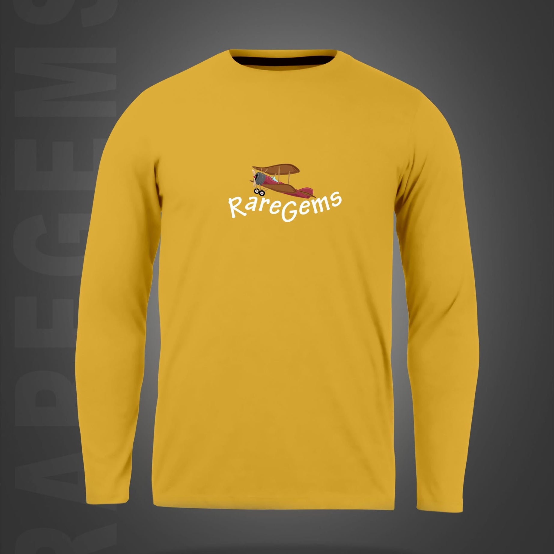 Yellow Round Neck Teddy With Plane Printed Full Sleeves T-Shirt