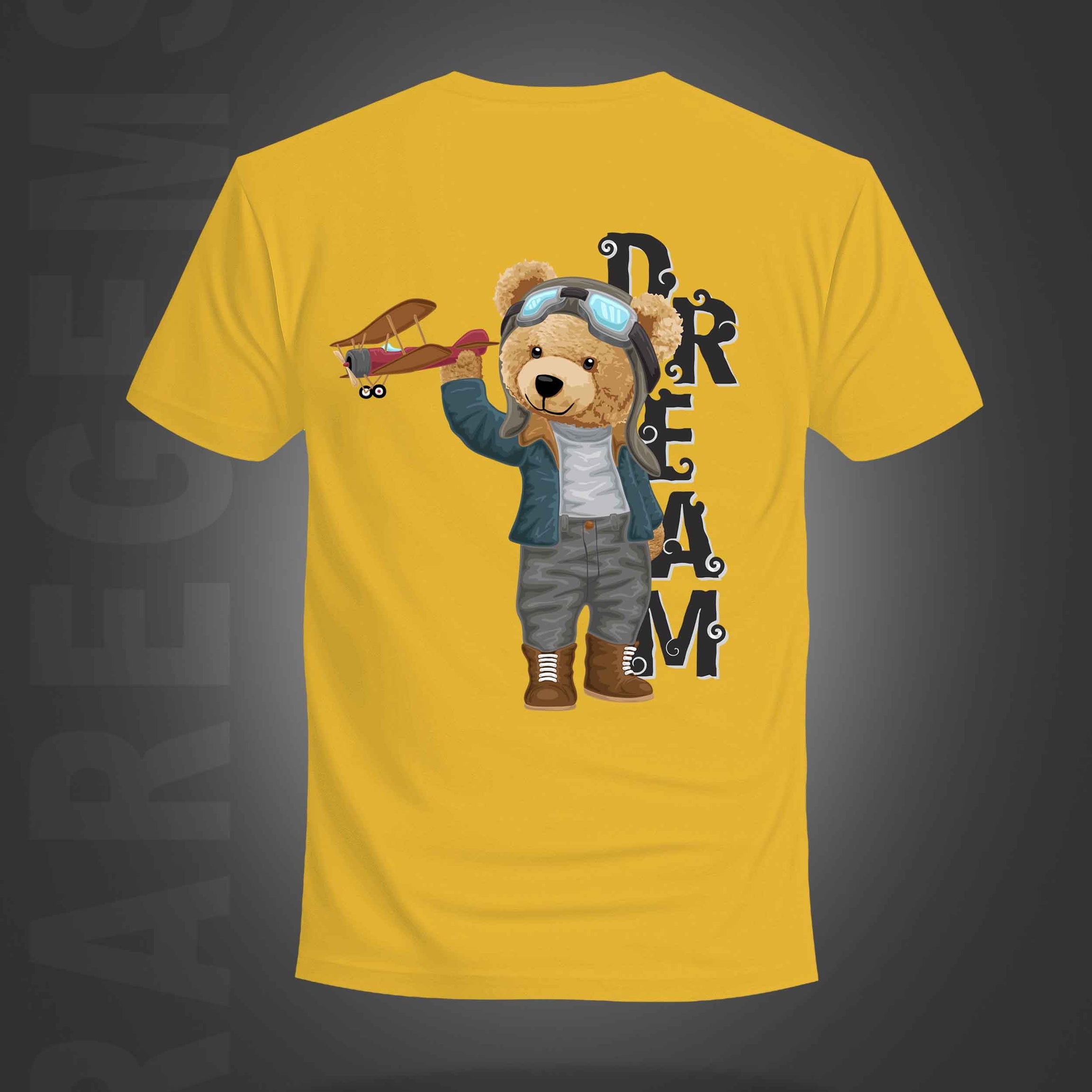 Yellow Half Sleeve Round Neck Teddy With Plane Printed Regular T-Shirt
