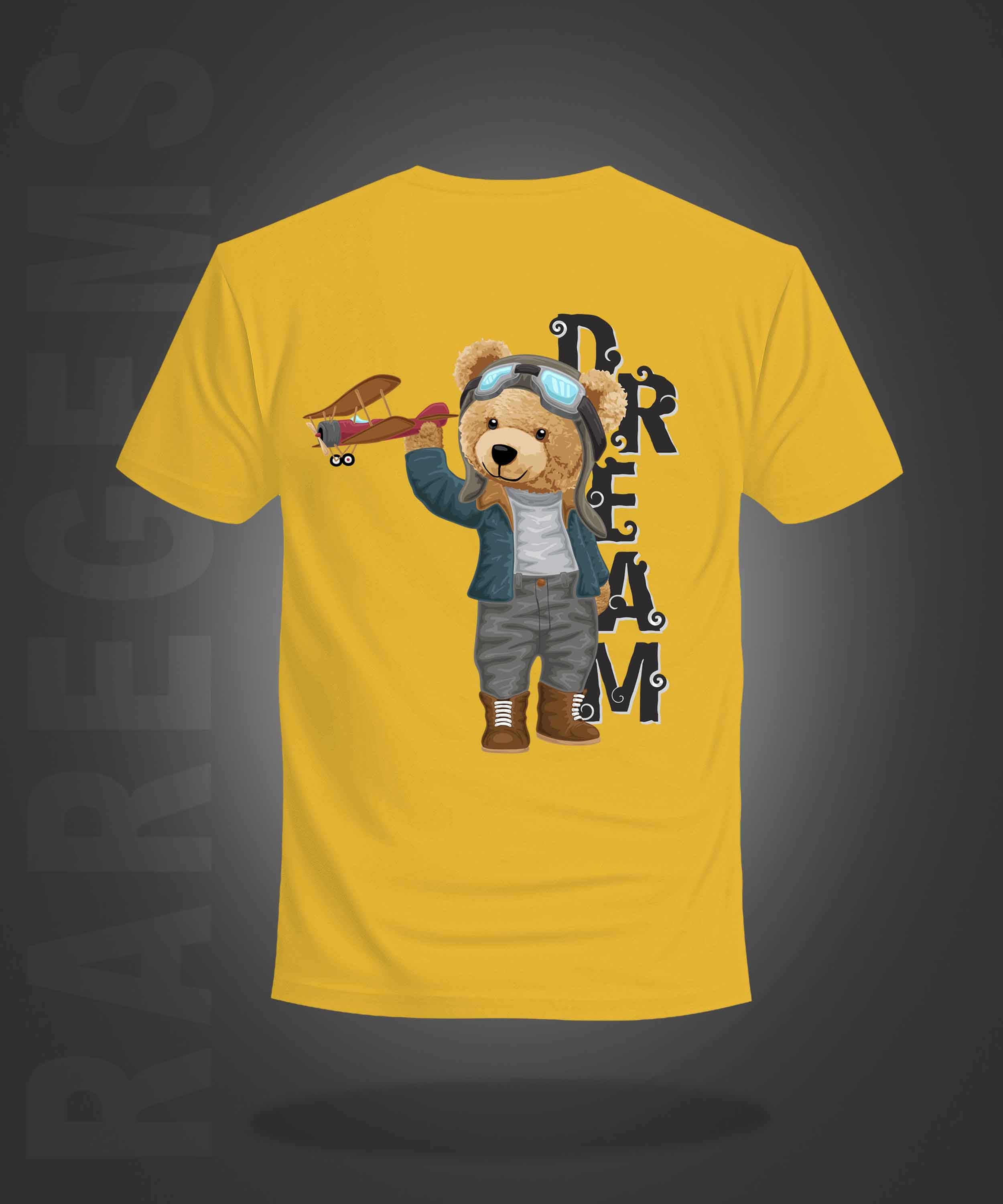 Yellow Half Sleeve Round Neck Teddy With Plane Printed Regular T-Shirt