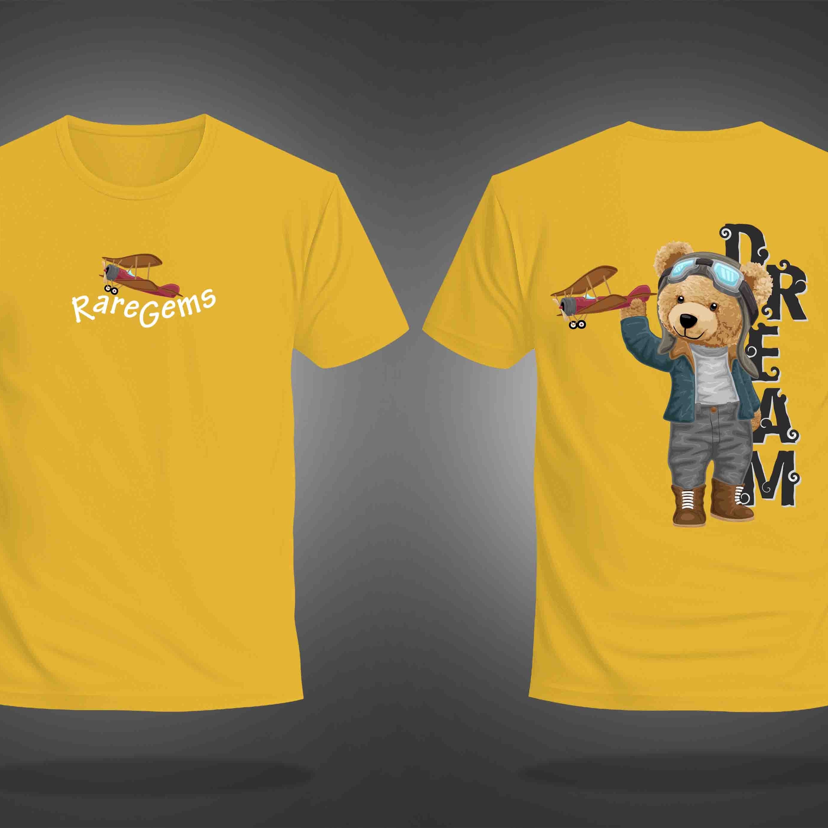 Yellow Half Sleeve Round Neck Teddy With Plane Printed Regular T-Shirt