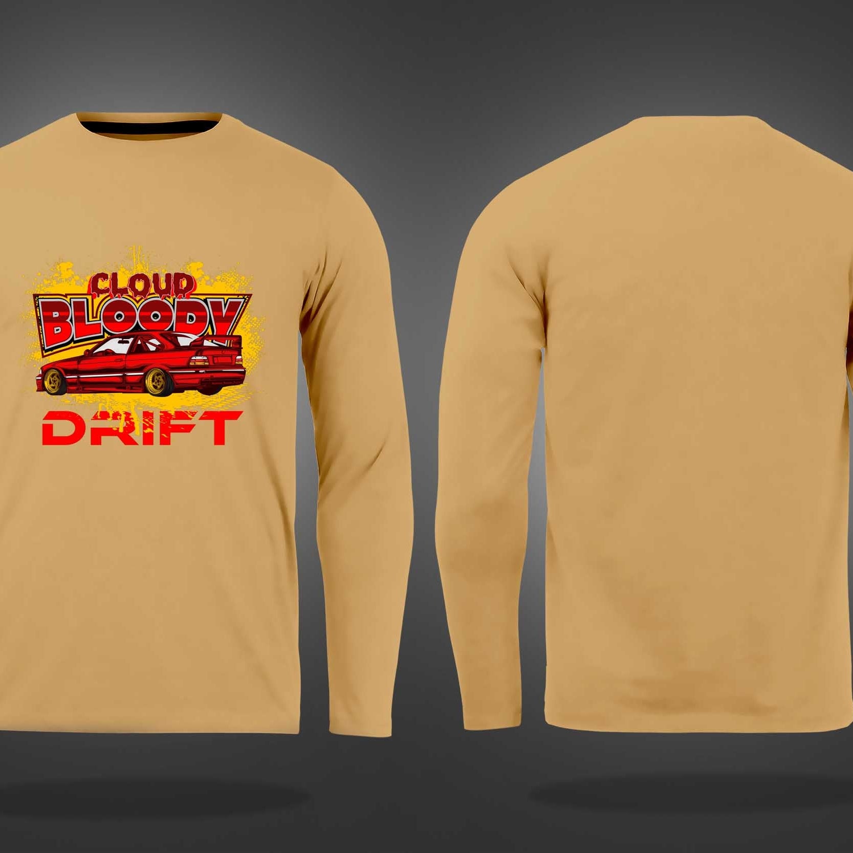 Beige Round Neck Cloud Bloody Drift Printed Full Sleeves T-Shirt