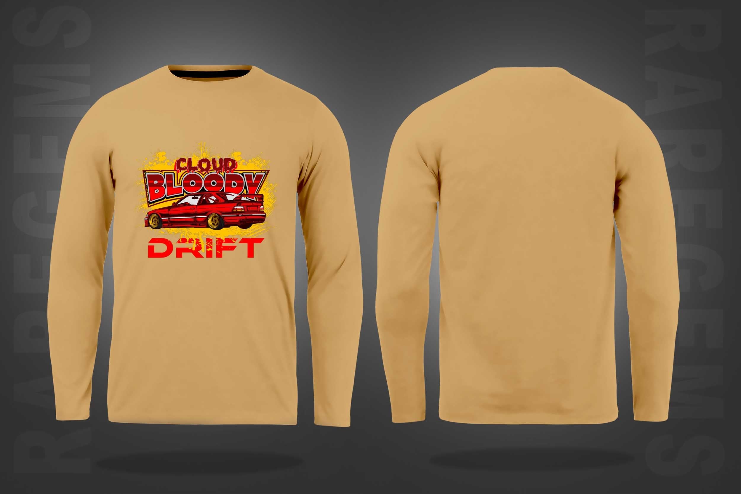 Beige Round Neck Cloud Bloody Drift Printed Full Sleeves T-Shirt