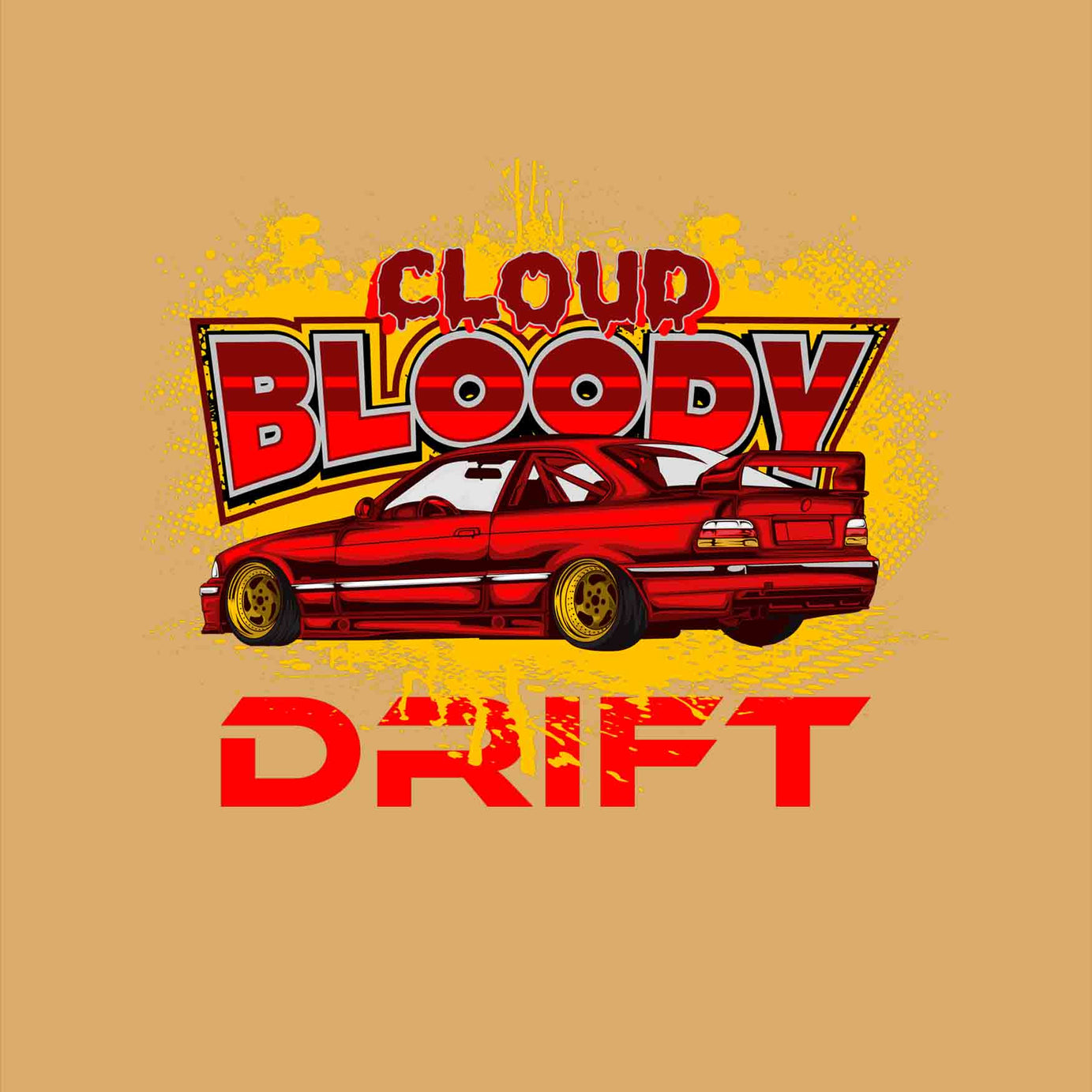 Beige Round Neck Cloud Bloody Drift Printed Full Sleeves T-Shirt