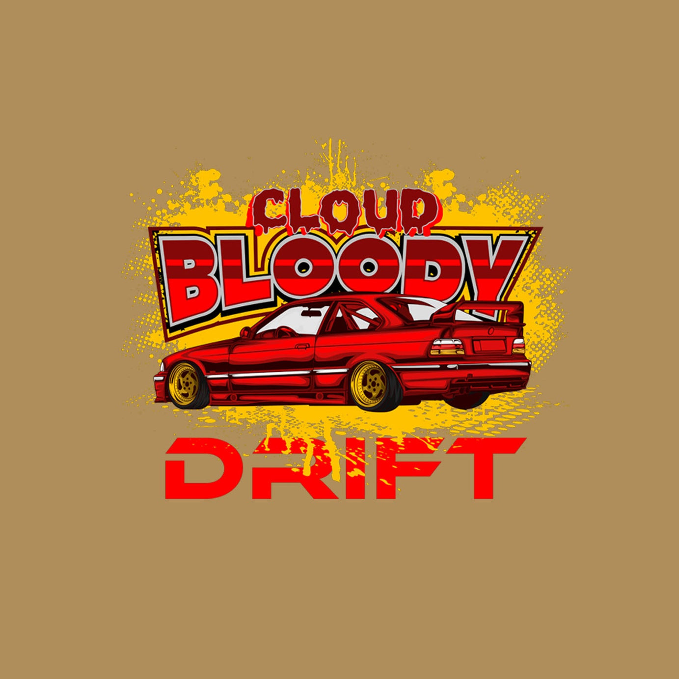 Beige Half Sleeves Round Neck Cloud Bloody Drift Printed Regular T-Shirt