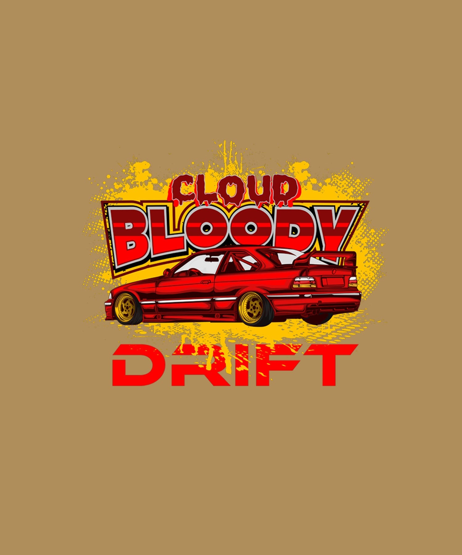 Beige Half Sleeves Round Neck Cloud Bloody Drift Printed Regular T-Shirt