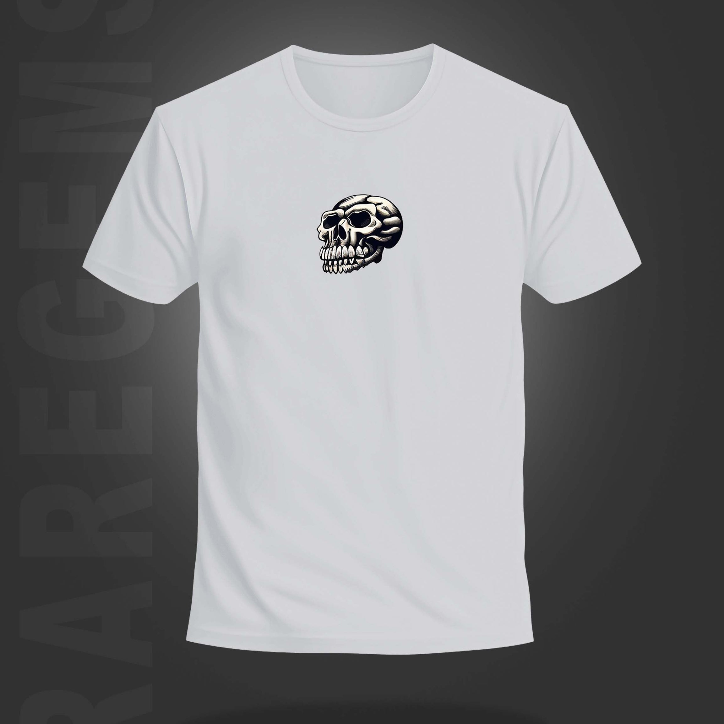 White Half Sleeve Skull And Roses Around The Sword Printed Regular T-Shirt