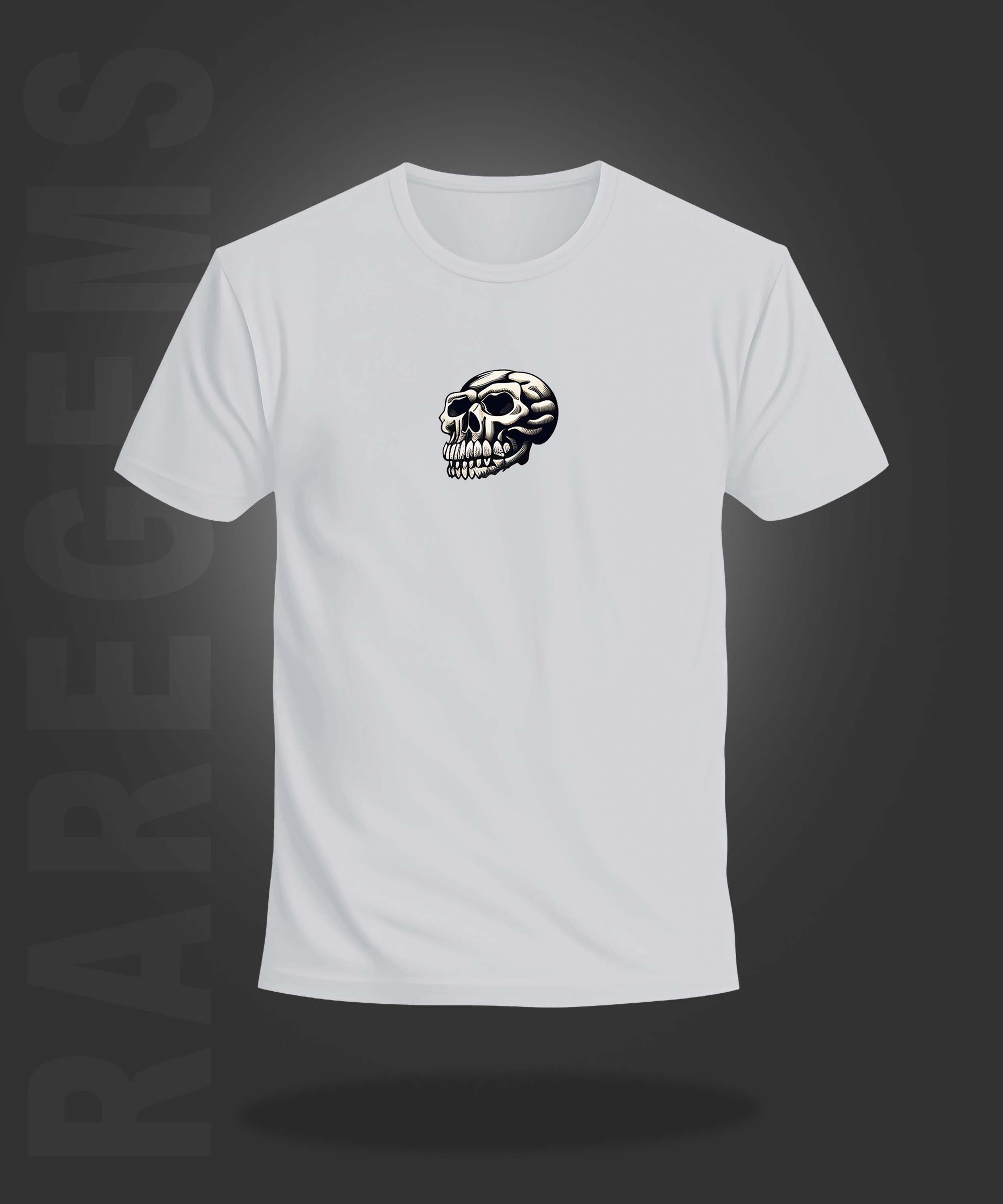 White Half Sleeve Skull And Roses Around The Sword Printed Regular T-Shirt