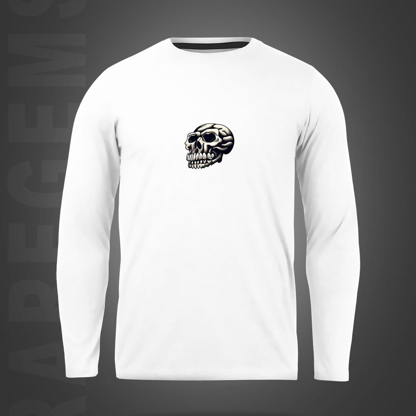 White Round Neck Skull And Roses Around The Sword Printed Full Sleeves T-Shirt