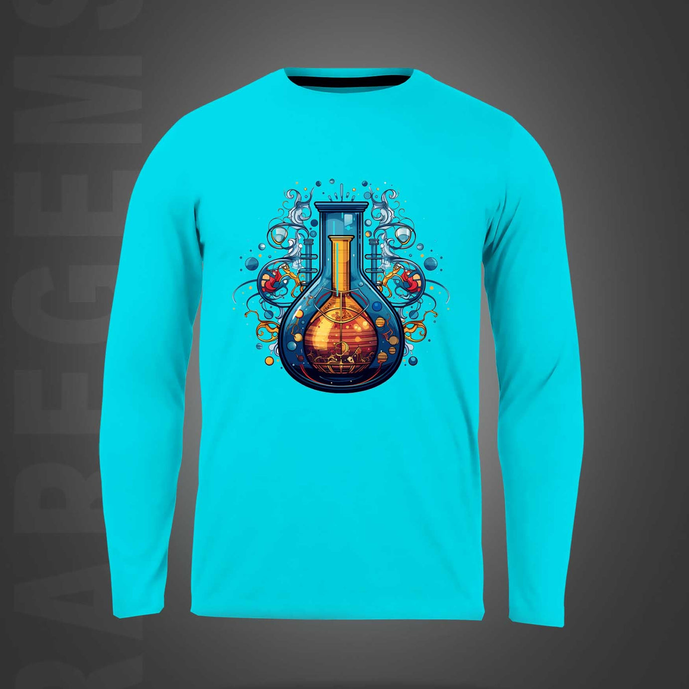Cyan Round Neck Chemical Flask Printed Full Sleeves T-Shirt