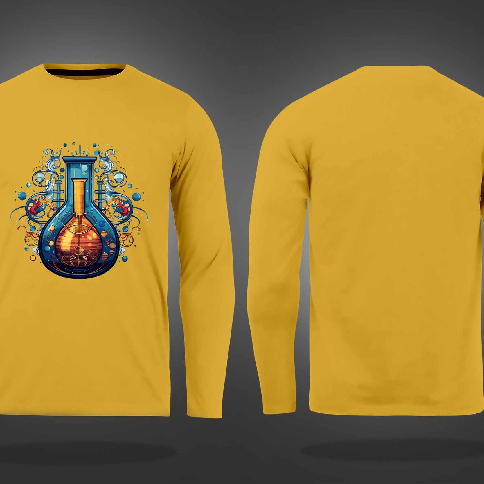 Yellow Round Neck Chemical Flask Printed Full Sleeves T-Shirt
