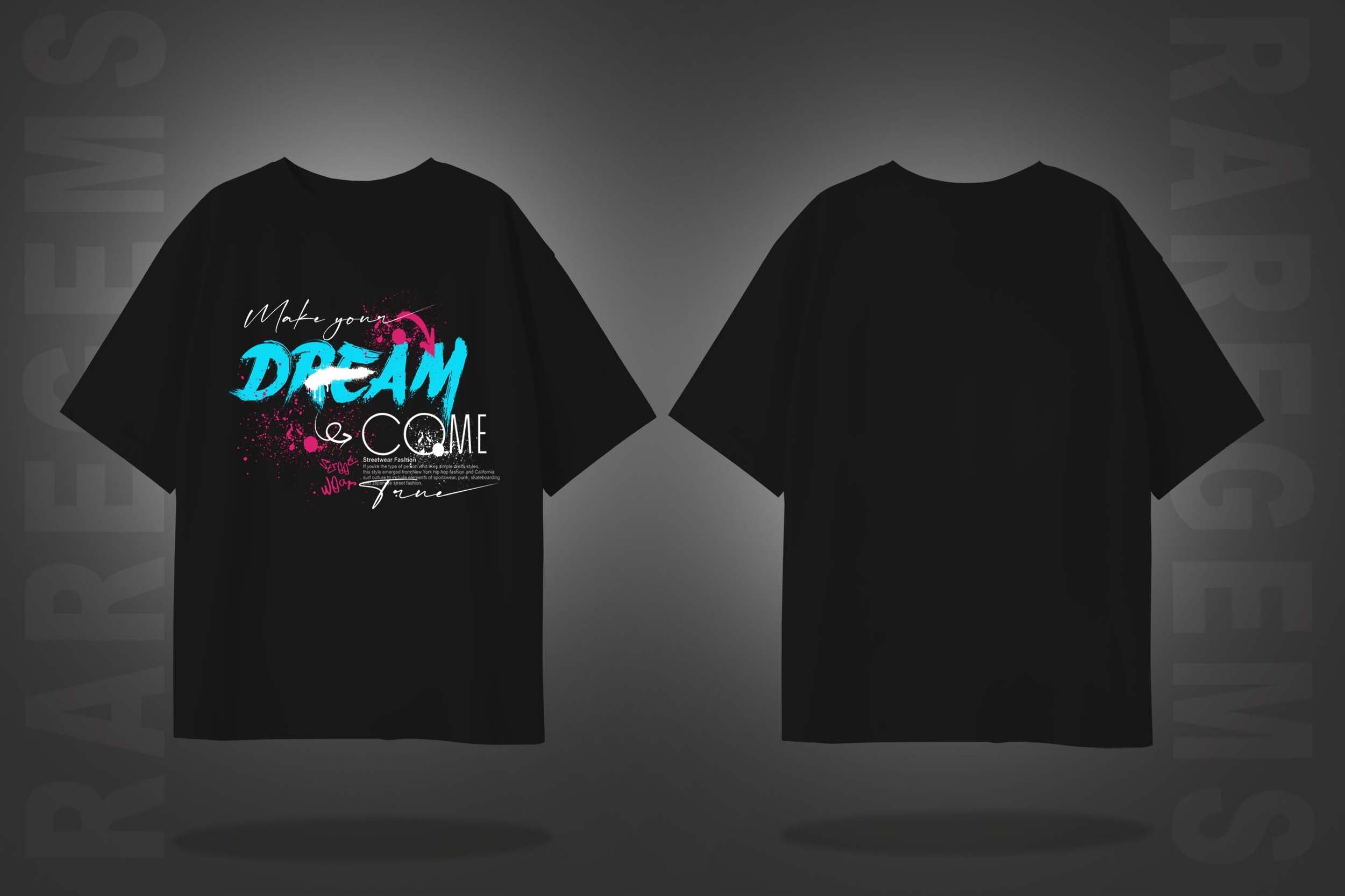 Black Half Sleeves Round Neck Dream Come True Graffiti Printed Oversized T-Shirt