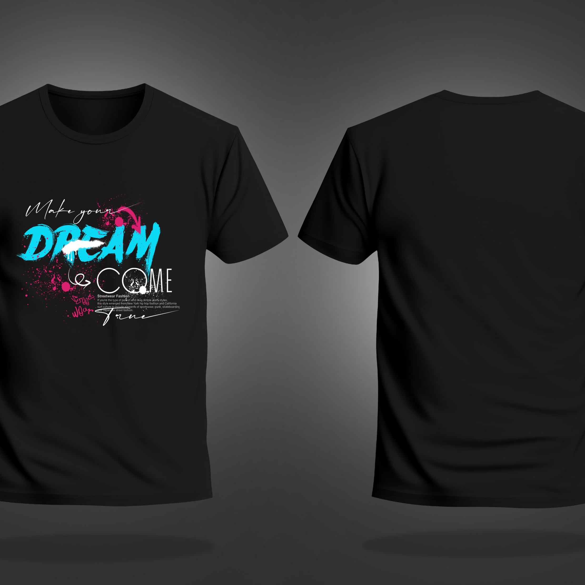 Black Round Neck Half Sleeve Dream Come True Graffiti Printed Regular T-Shirt