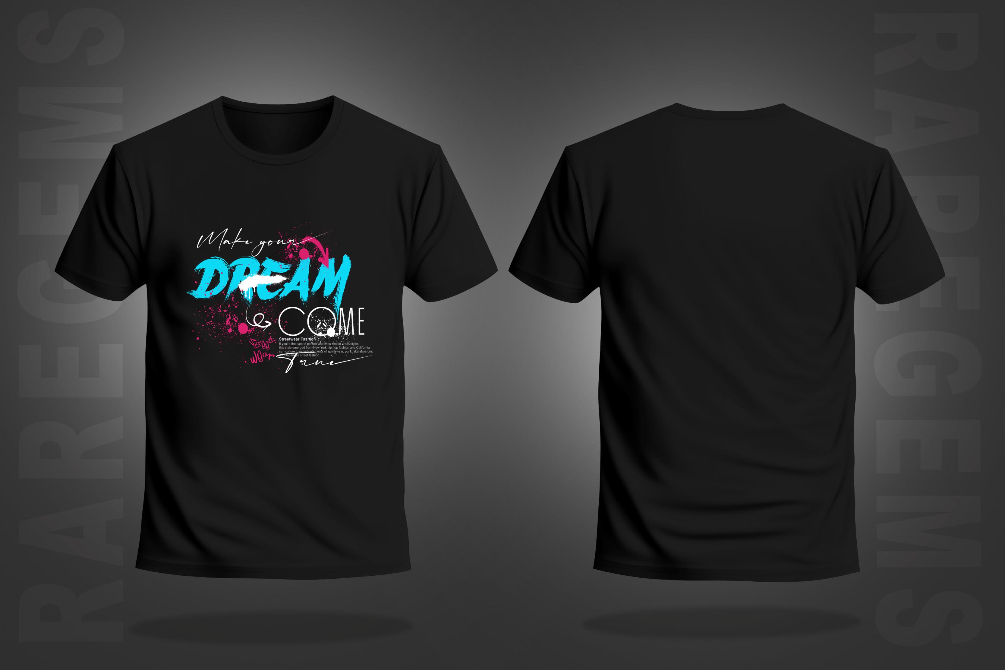 Black Round Neck Half Sleeve Dream Come True Graffiti Printed Regular T-Shirt