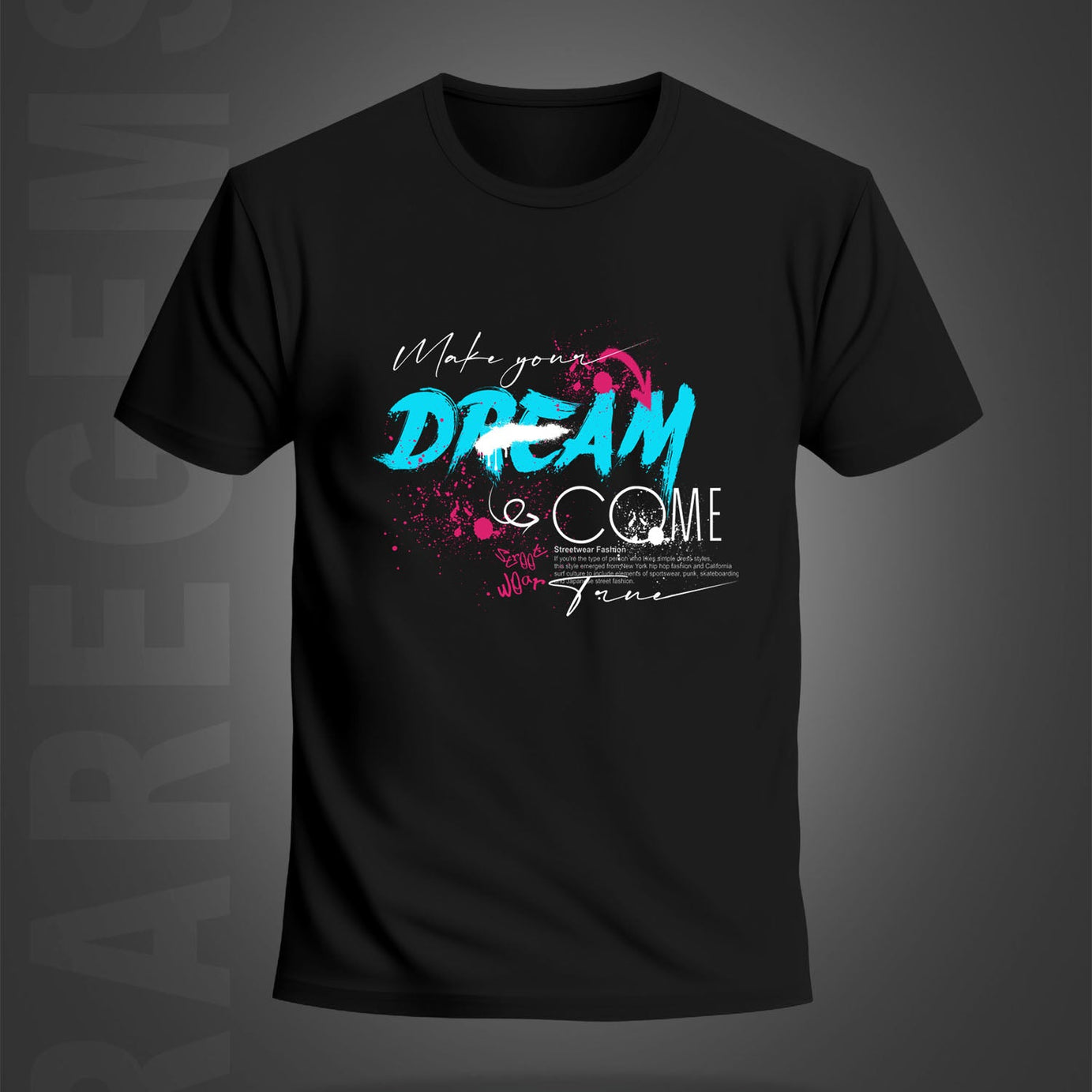 Black Round Neck Half Sleeve Dream Come True Graffiti Printed Regular T-Shirt