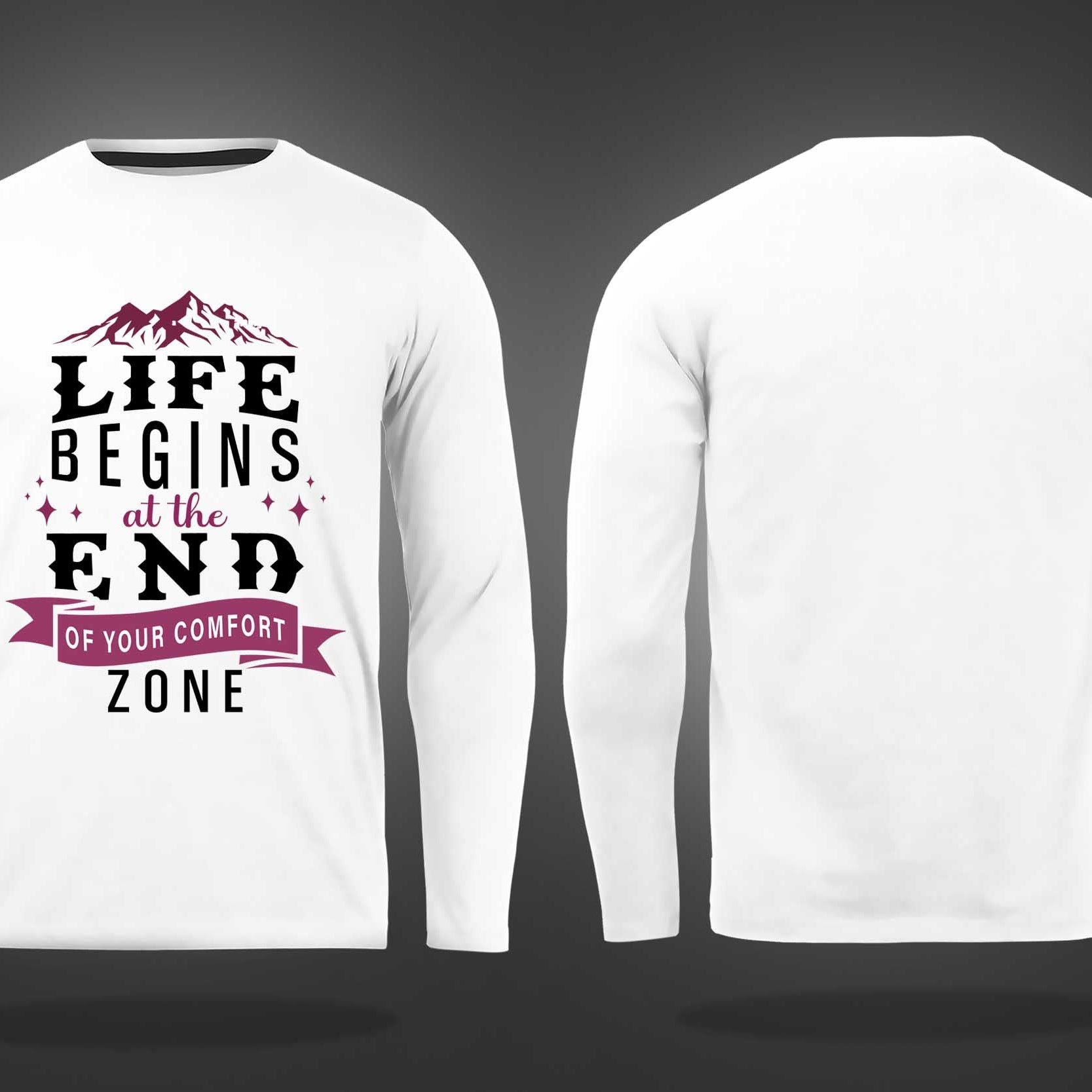 White Round Neck Dream Motivational Quote On Life Printed Full Sleeves T-Shirt