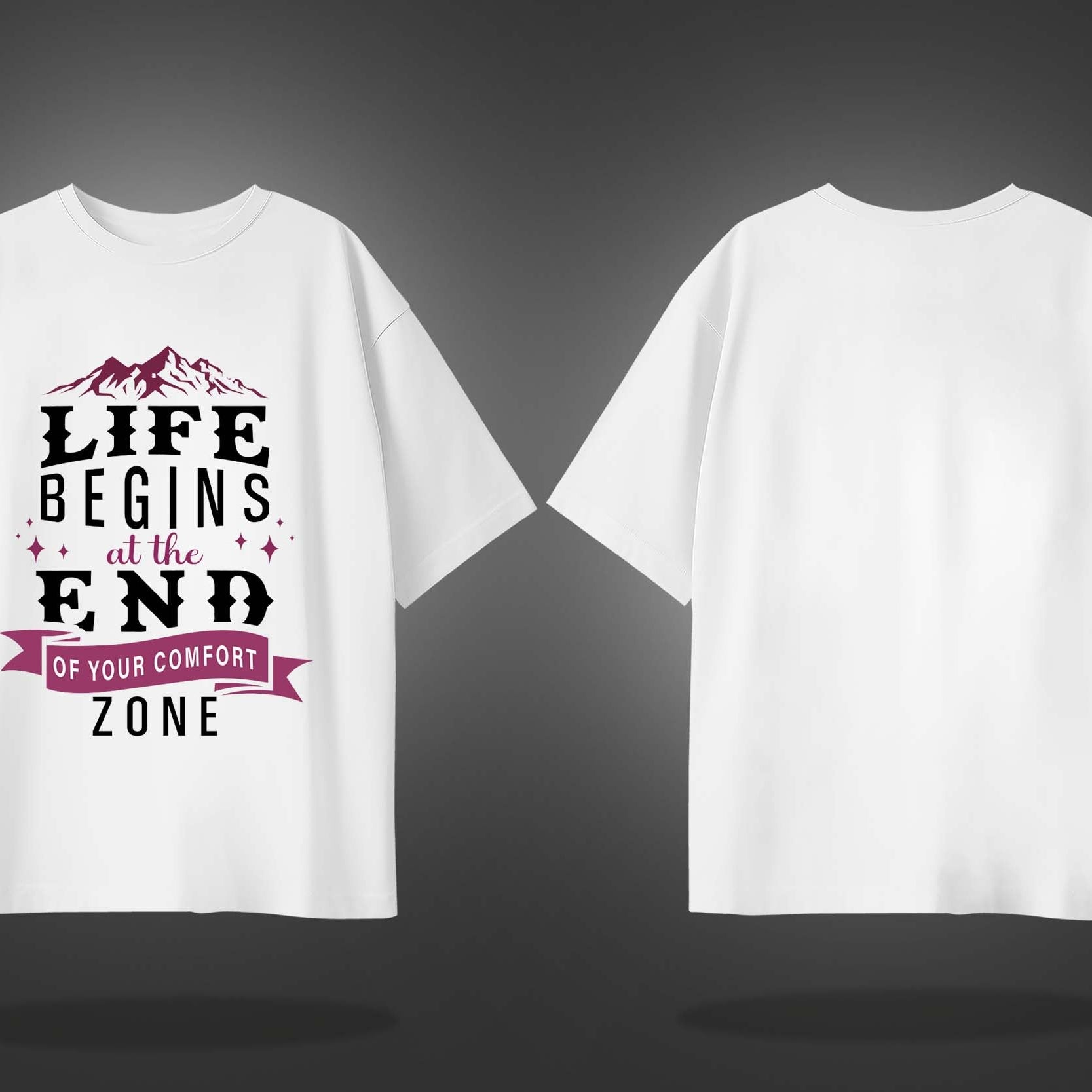 White Half Sleeves Round Neck Motivational Quote On Life Printed Oversized T-Shirt