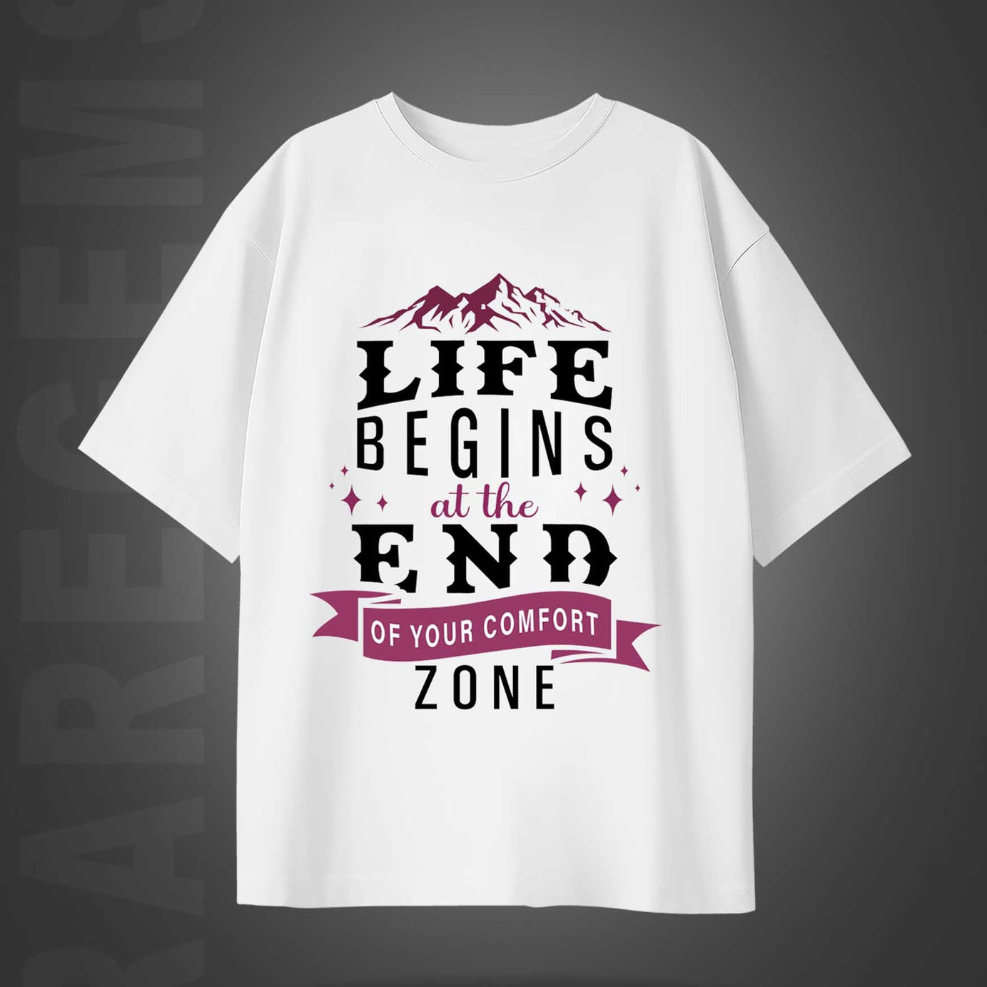 White Half Sleeves Round Neck Motivational Quote On Life Printed Oversized T-Shirt