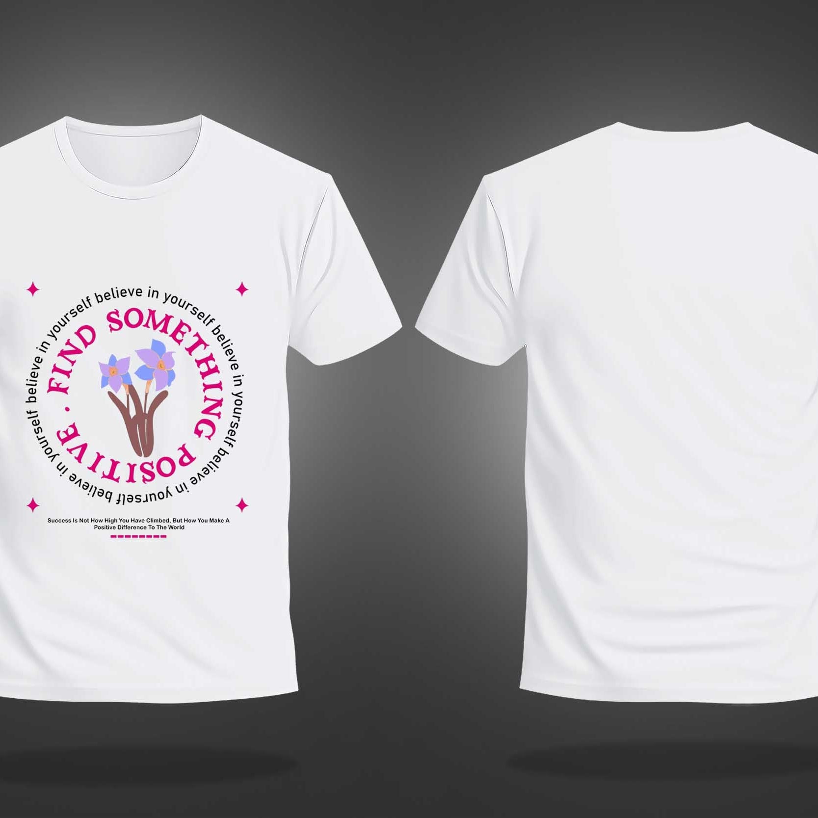 White Half Sleeves Round Neck Find Something Positive Printed Regular T-Shirt