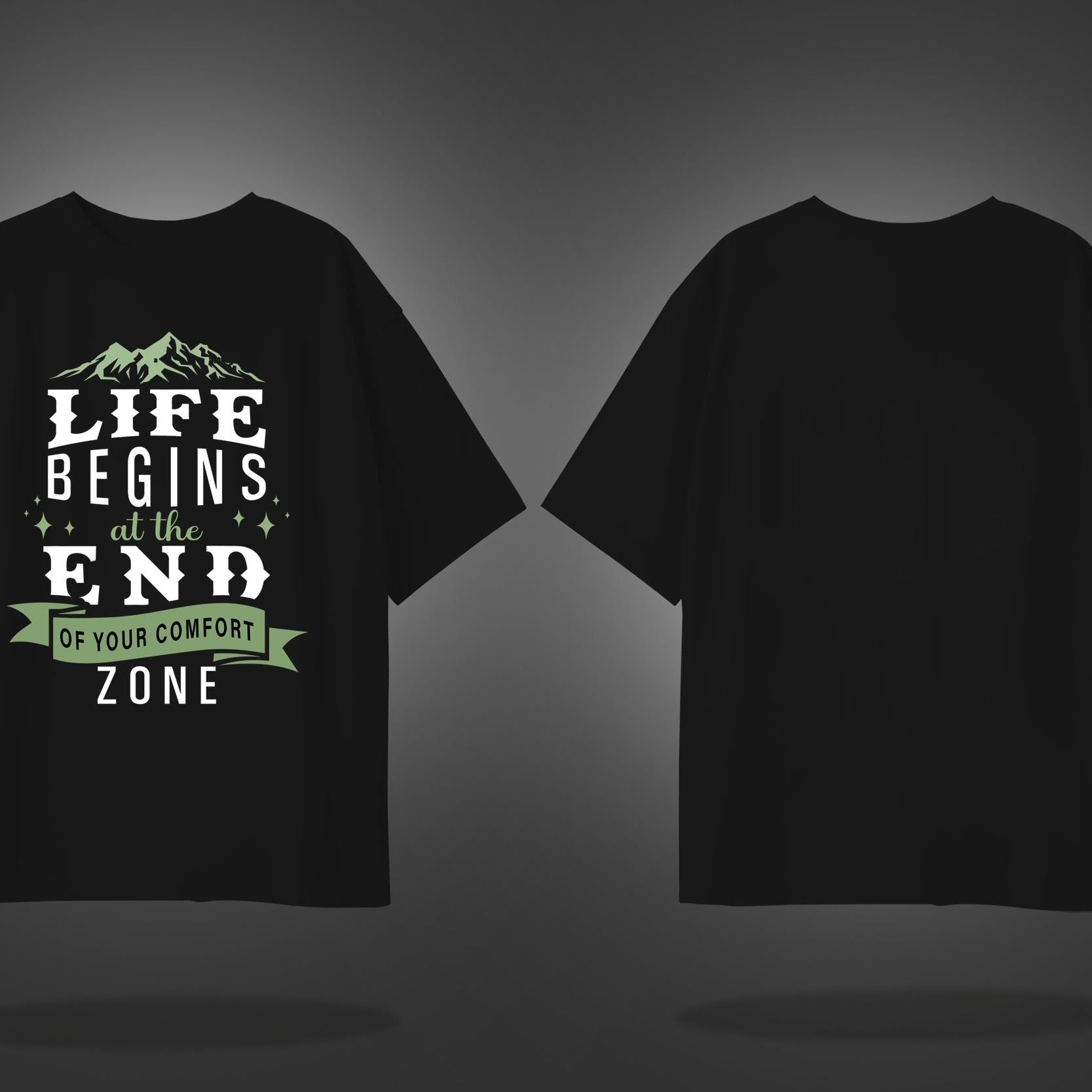 Black Half Sleeves Round Neck Motivational Quote On Life Printed Oversized T-Shirt