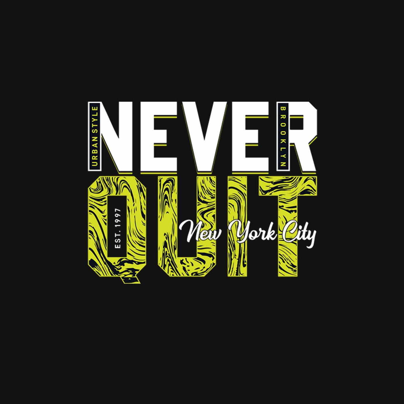 Black Half Sleeves Round Neck Never Quit Brooklyn Printed Oversized T-Shirt