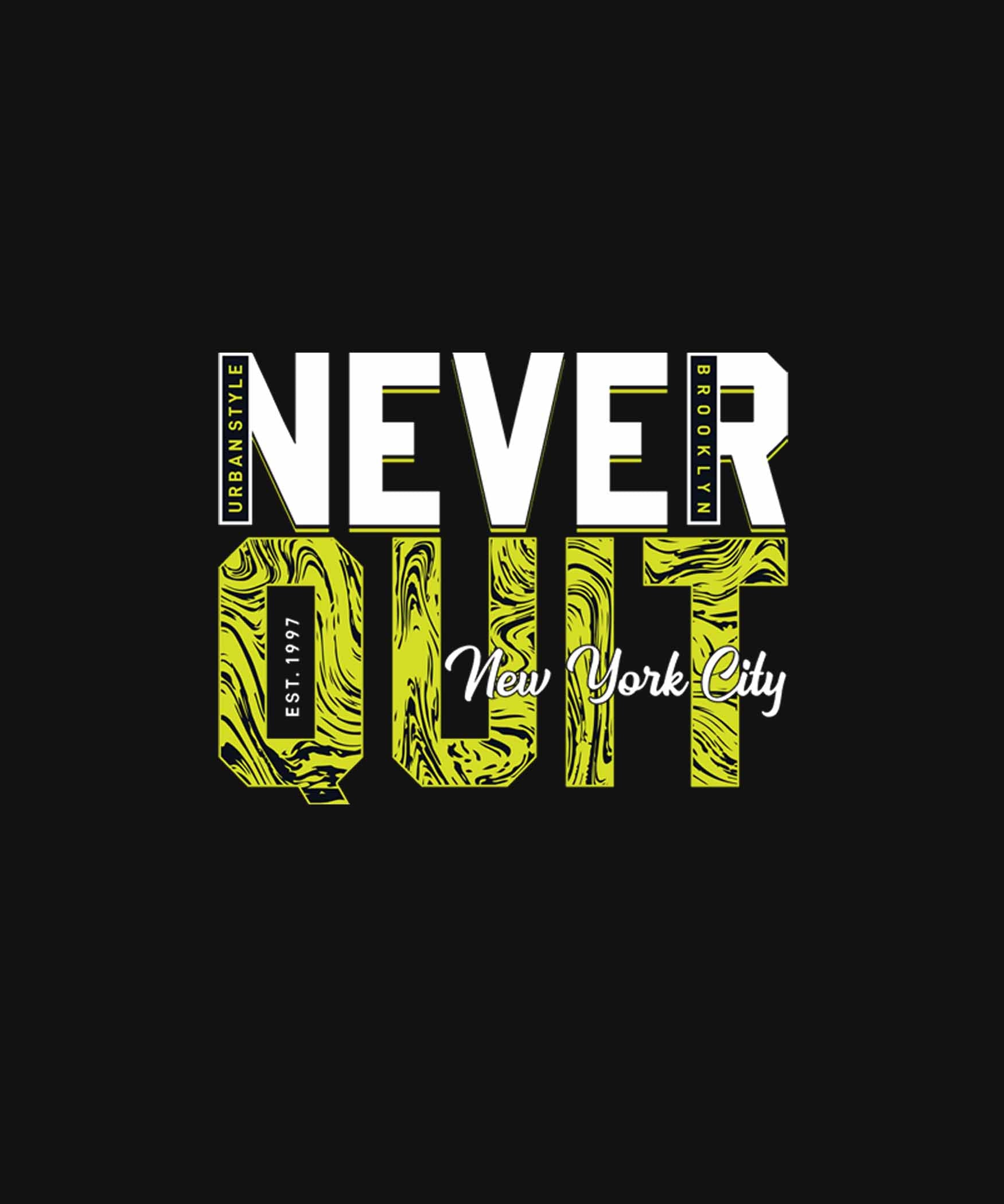Black Round Neck Never Quit Brooklyn Printed Full Sleeves T-Shirt