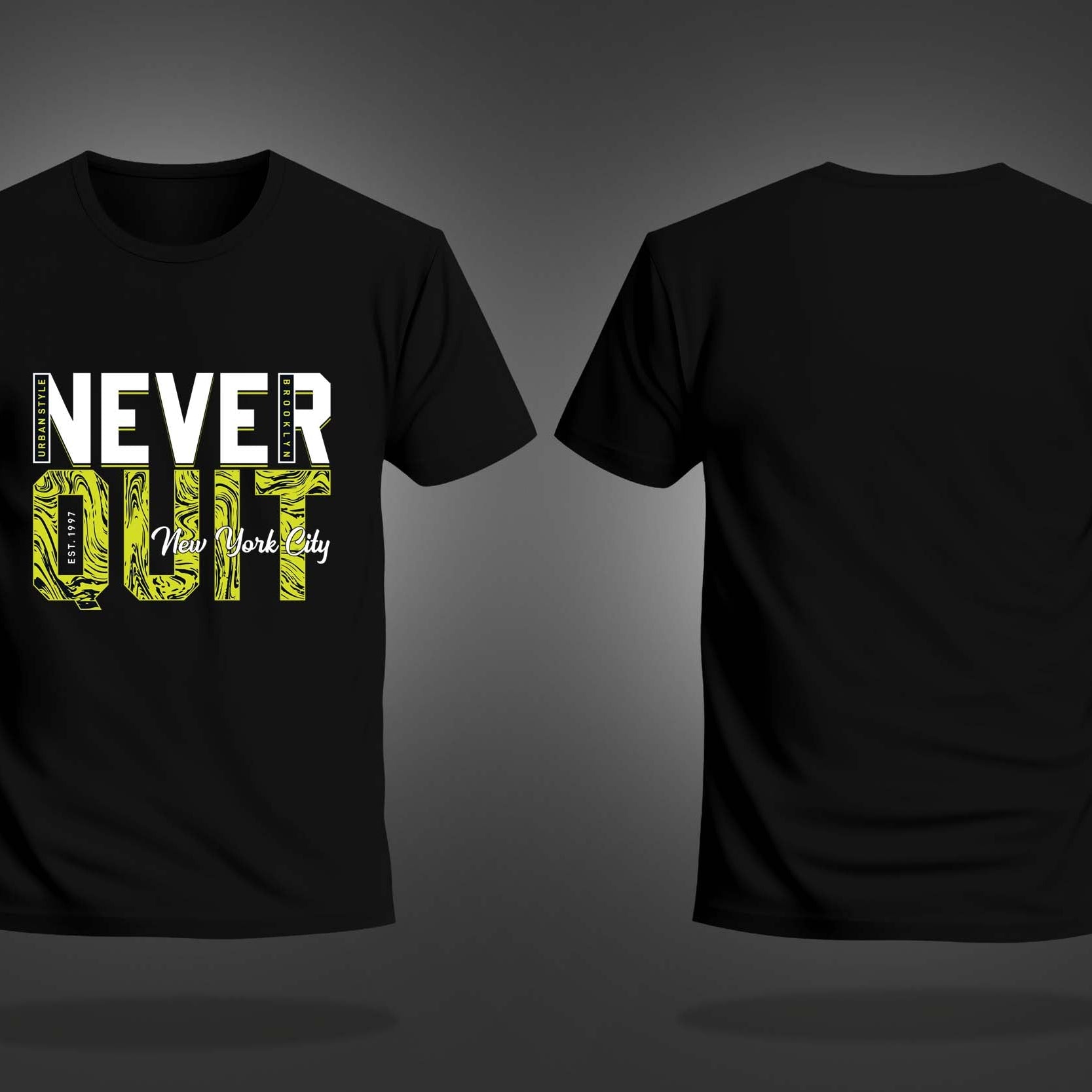Black Half Sleeves Round Neck Never Quit Brooklyn Printed Regular T-Shirt