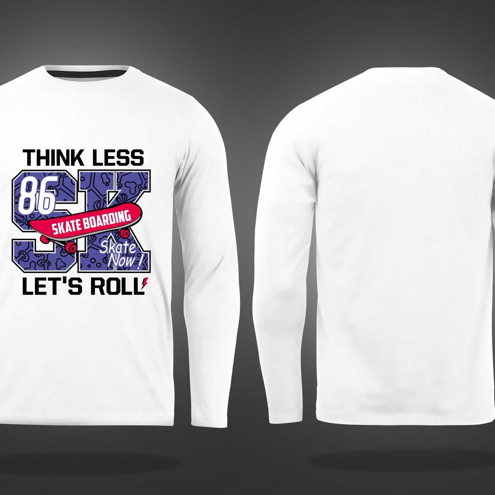 White Round Neck Skate Boarding Printed Full Sleeves T-Shirt