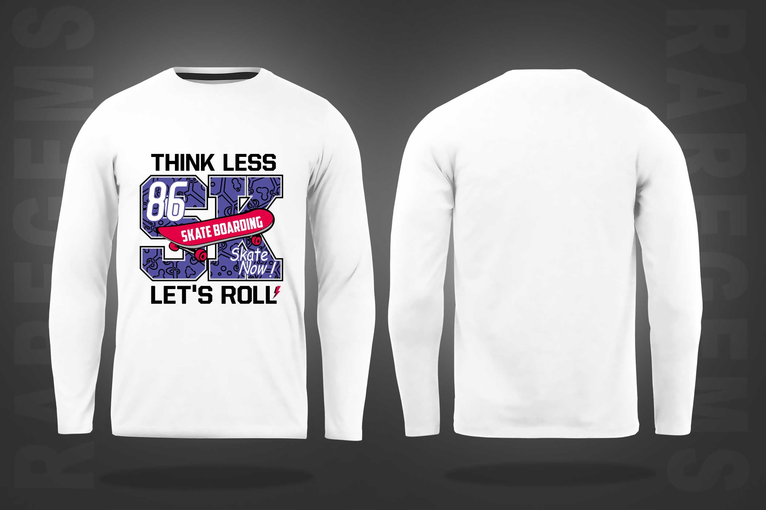 White Round Neck Skate Boarding Printed Full Sleeves T-Shirt