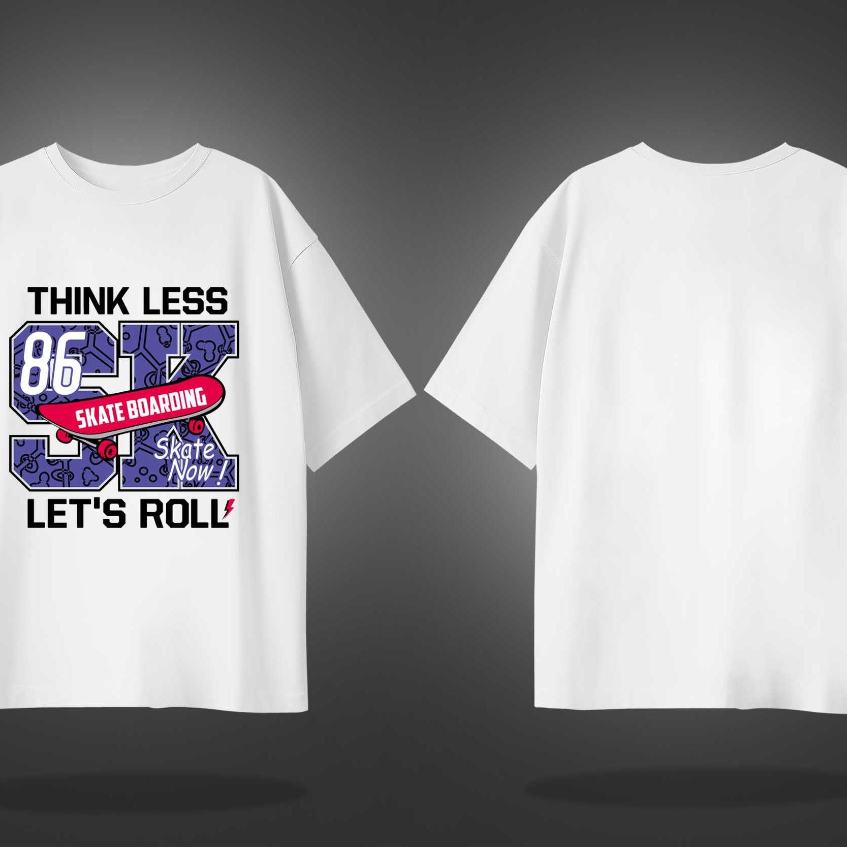 White Half Sleeves Round Neck Skate Boarding Printed Oversized T-Shirt