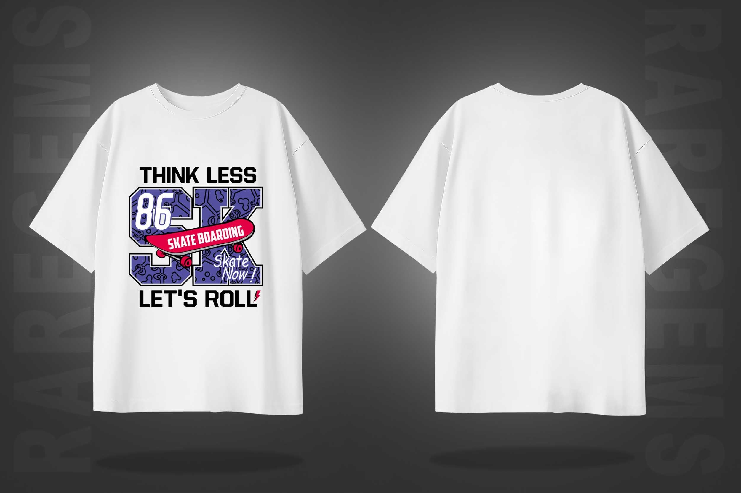 White Half Sleeves Round Neck Skate Boarding Printed Oversized T-Shirt