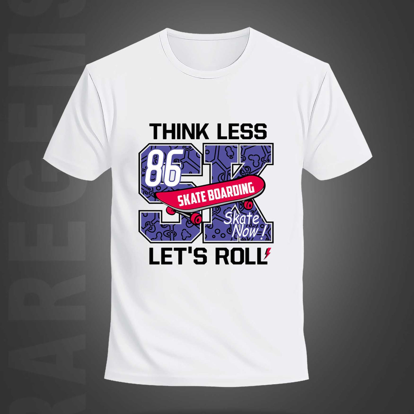 White Half Sleeves Round Neck Skate Boarding Printed Regular T-Shirt