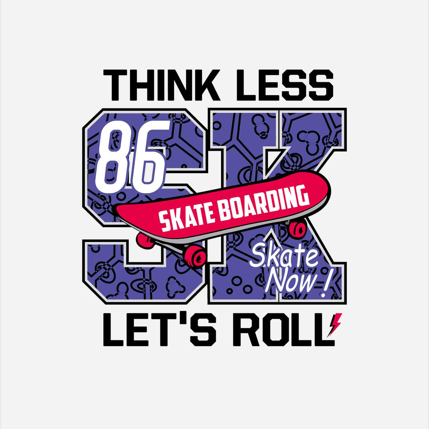 White Half Sleeves Round Neck Skate Boarding Printed Oversized T-Shirt