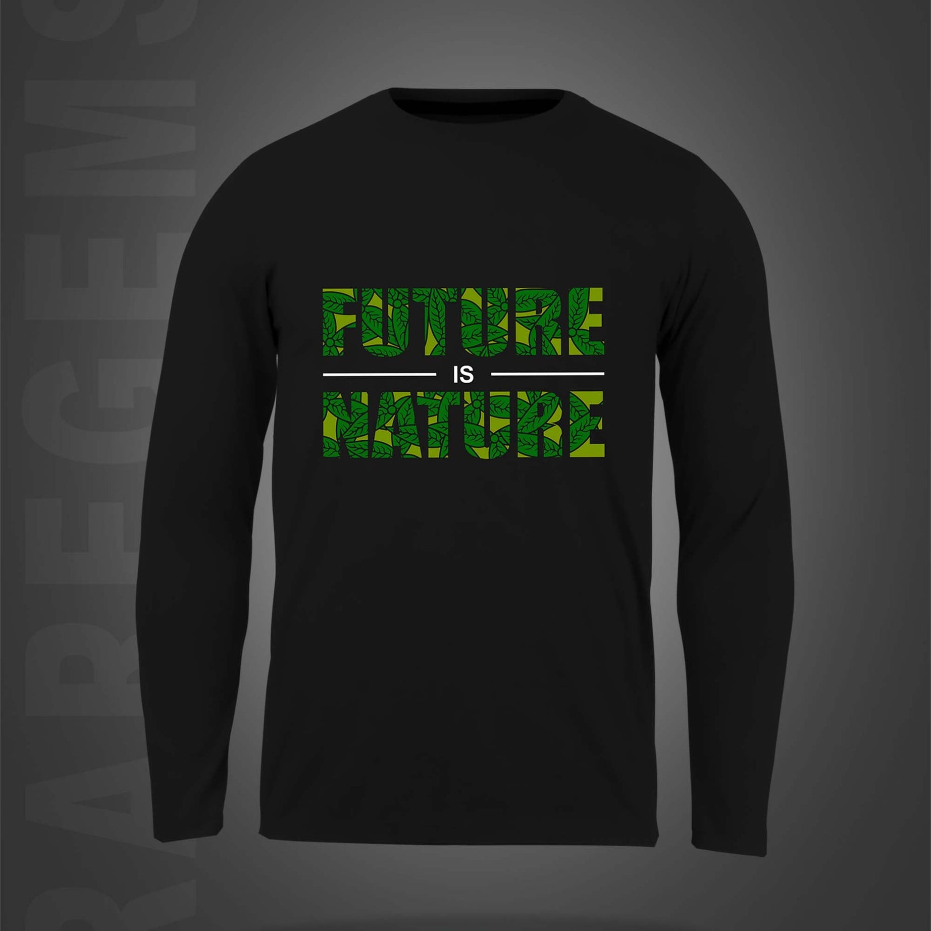 Black Round Neck Future Is Nature Printed Full Sleeves T-Shirt