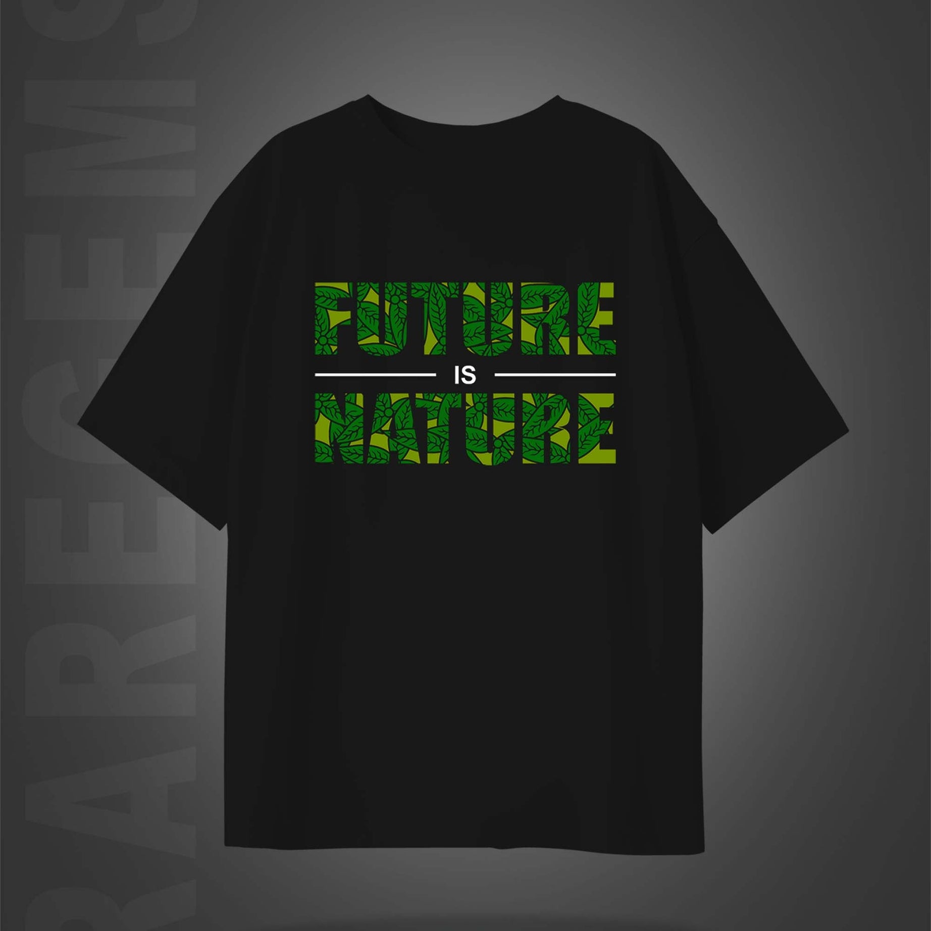 Black Half Sleeve Future Is Nature Printed Oversized T-Shirt