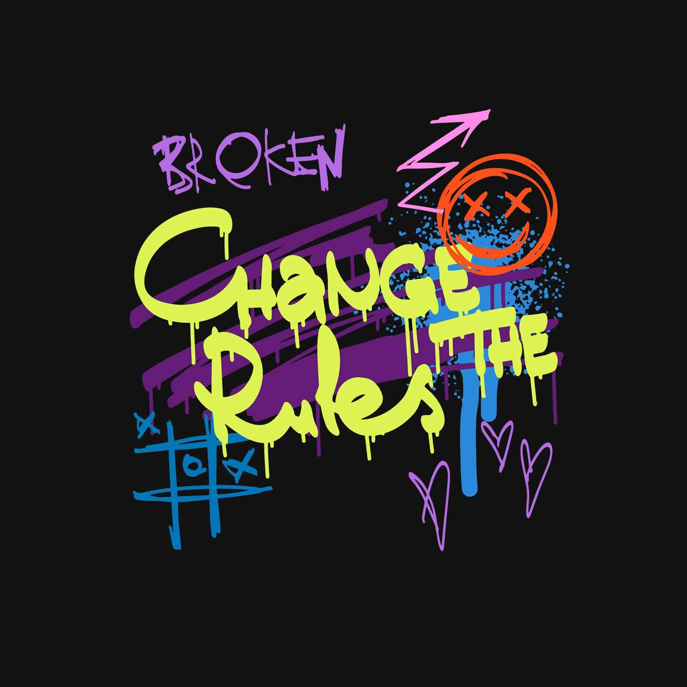Black Half Sleeves Round Neck Change The Rules Graffiti Printed Oversized T-Shirt