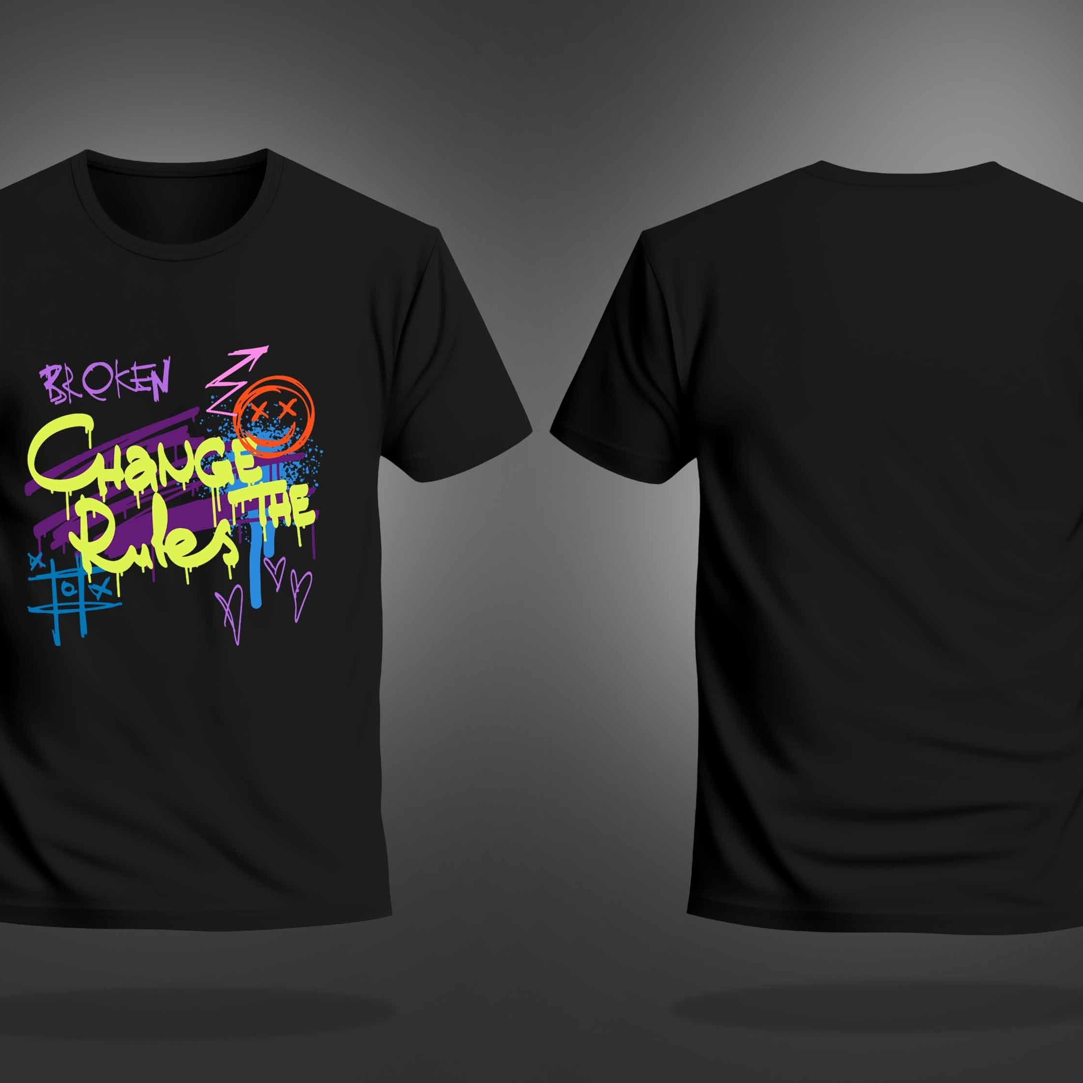 Black Round Neck Half Sleeve Change The Rules Graffiti Printed Regular T-Shirt