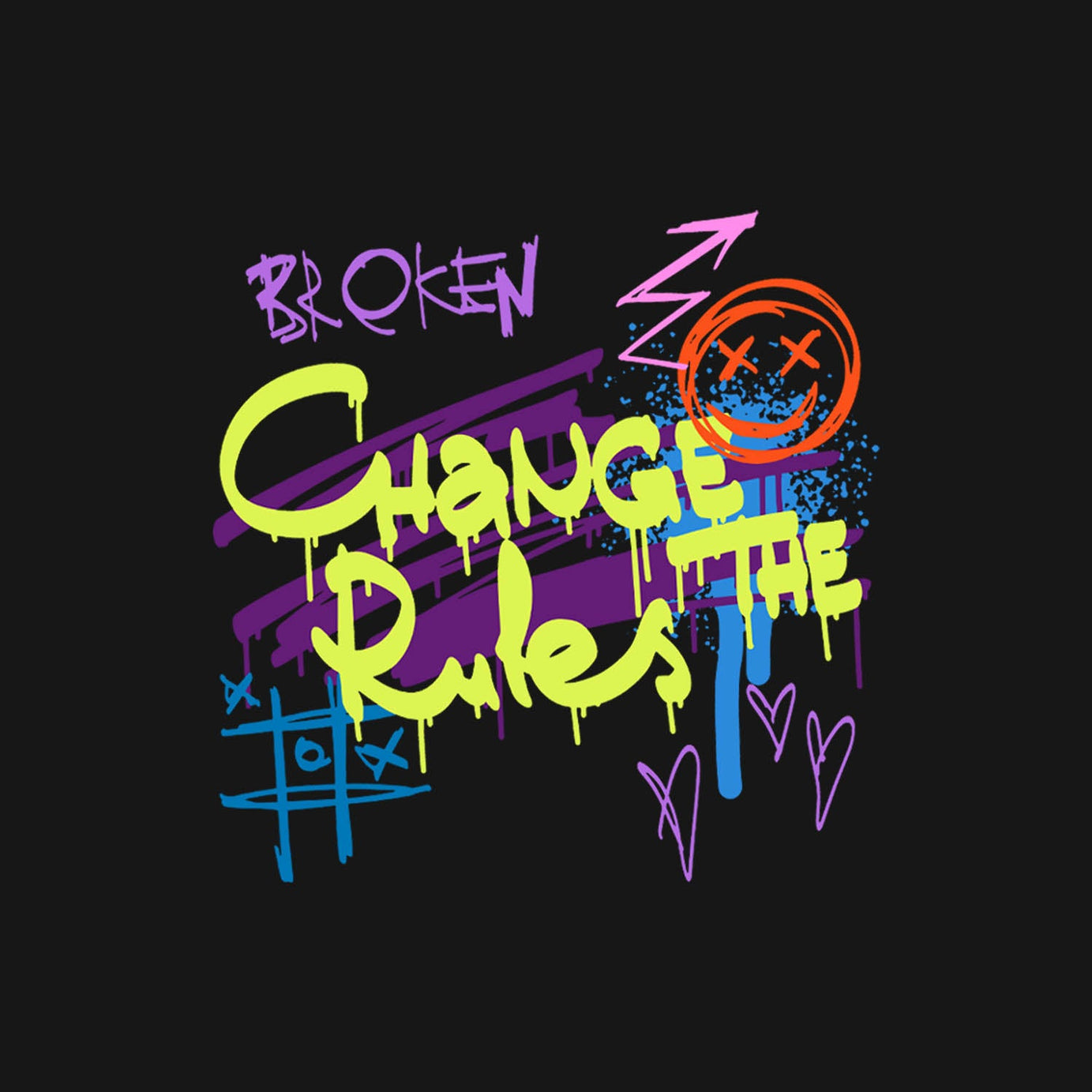 Black Round Neck Half Sleeve Change The Rules Graffiti Printed Regular T-Shirt