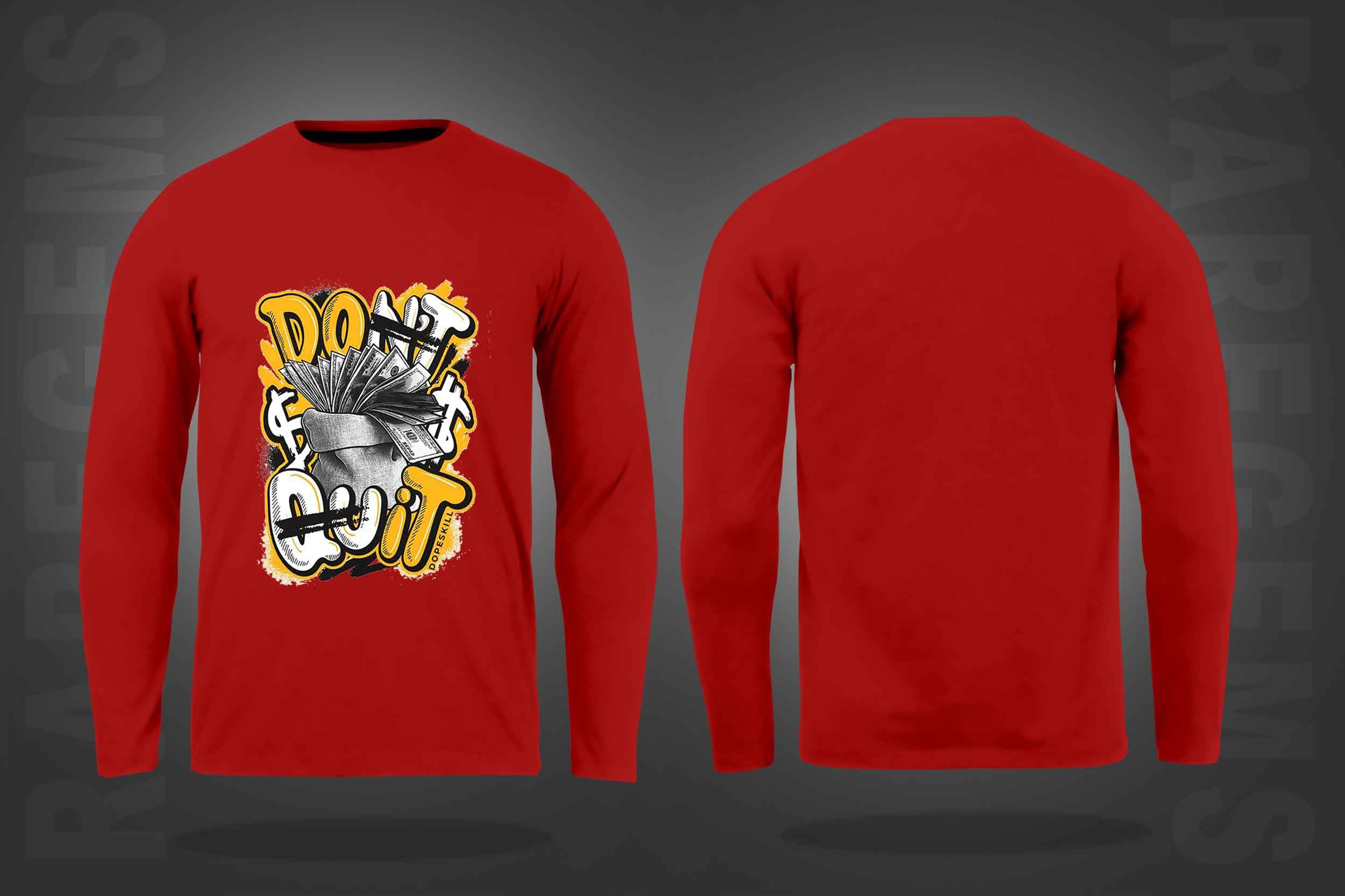 Red Round Neck Don't Quit Do It Printed Full Sleeves T-Shirt