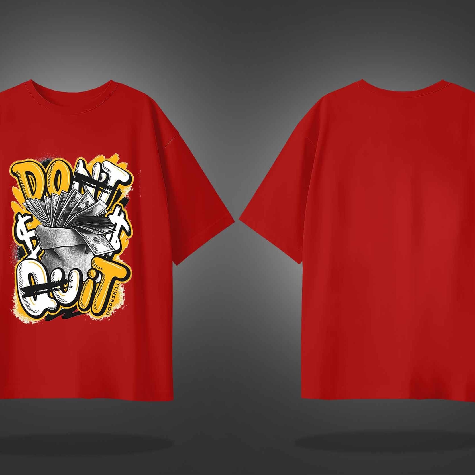 Red Half Sleeves Round Neck Don't Quit Do It Printed Oversized T-Shirt